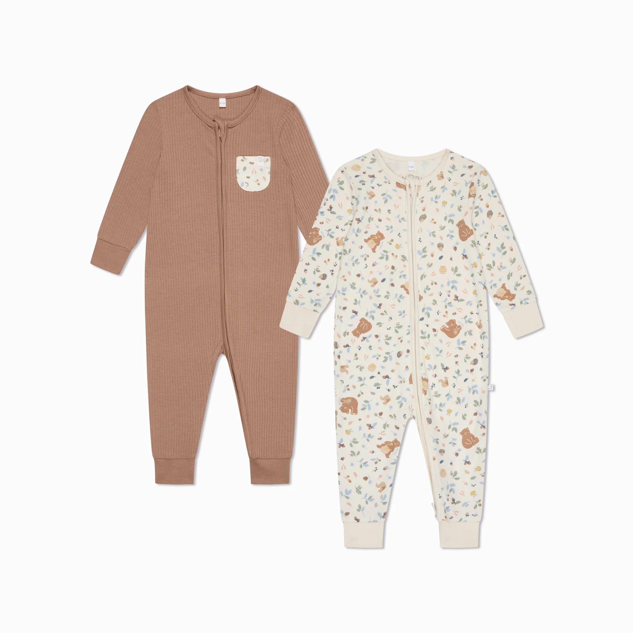 Bear Print & Ribbed Clever Zip Sleepsuit 2 Pack - Image 2