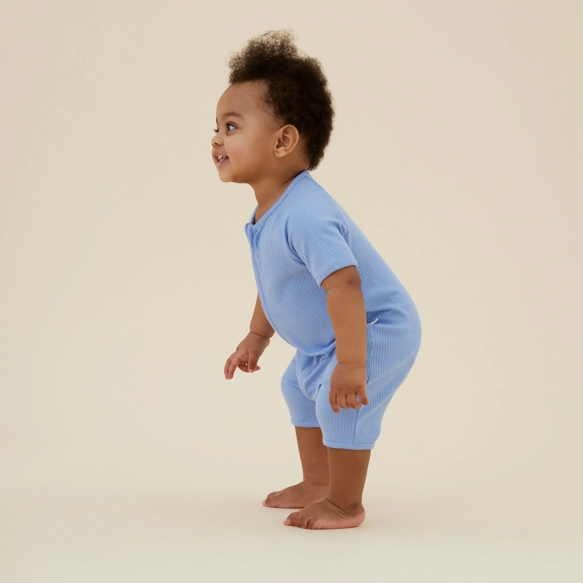Blue Ribbed Zip Summer Sleepsuit - Image 3