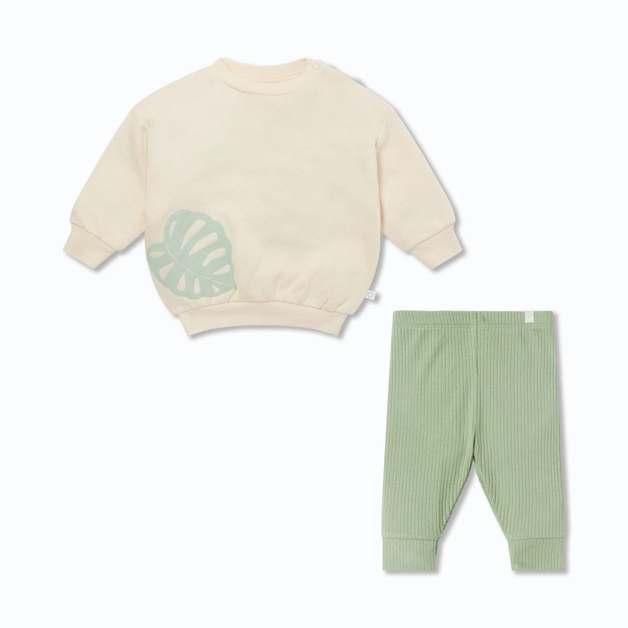 Botanical Oversized Sweatshirt & Ribbed Leggings Outfit - Image 2