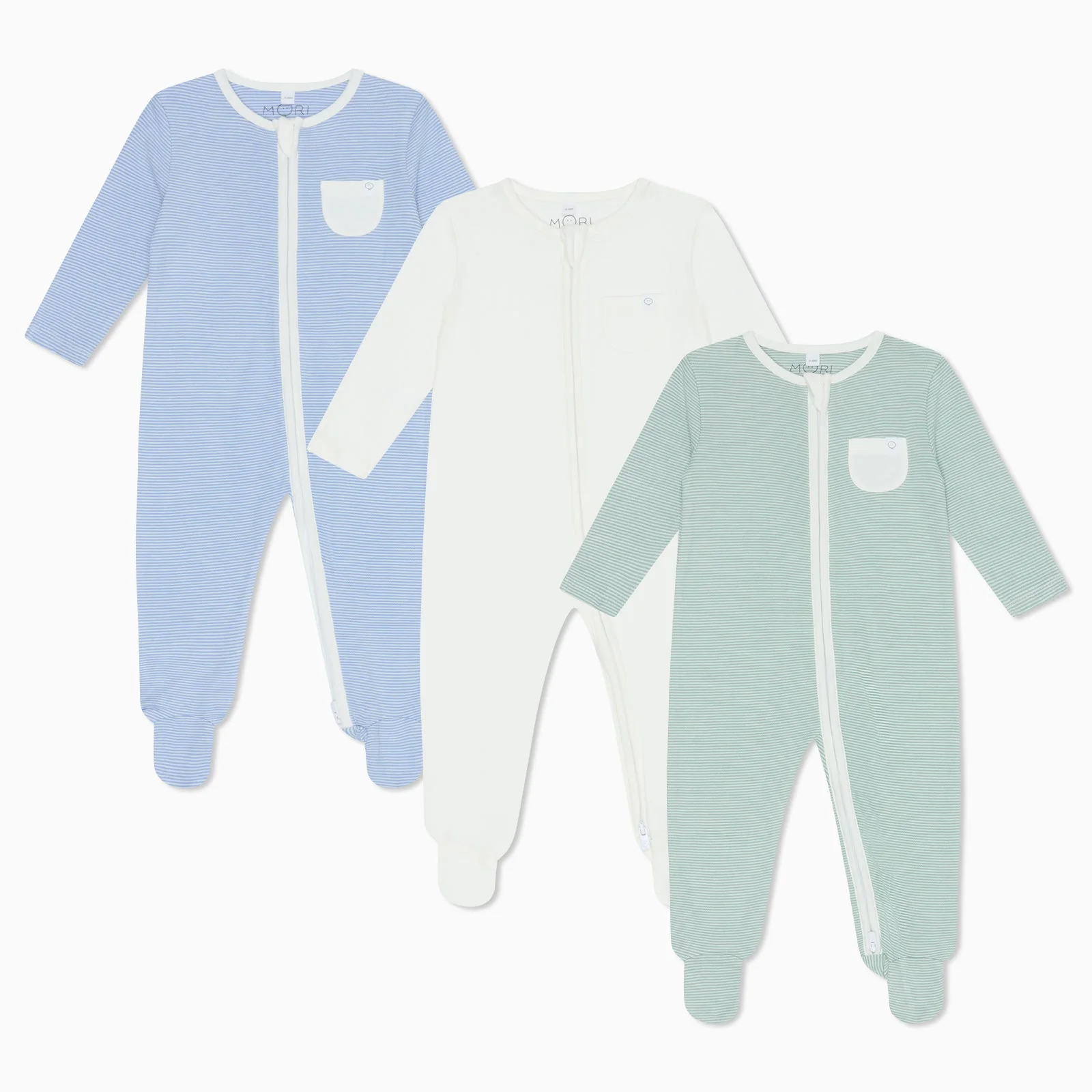 Clever Zip Sleepsuit 3 Pack - Green & Blue Stripe - Image 2