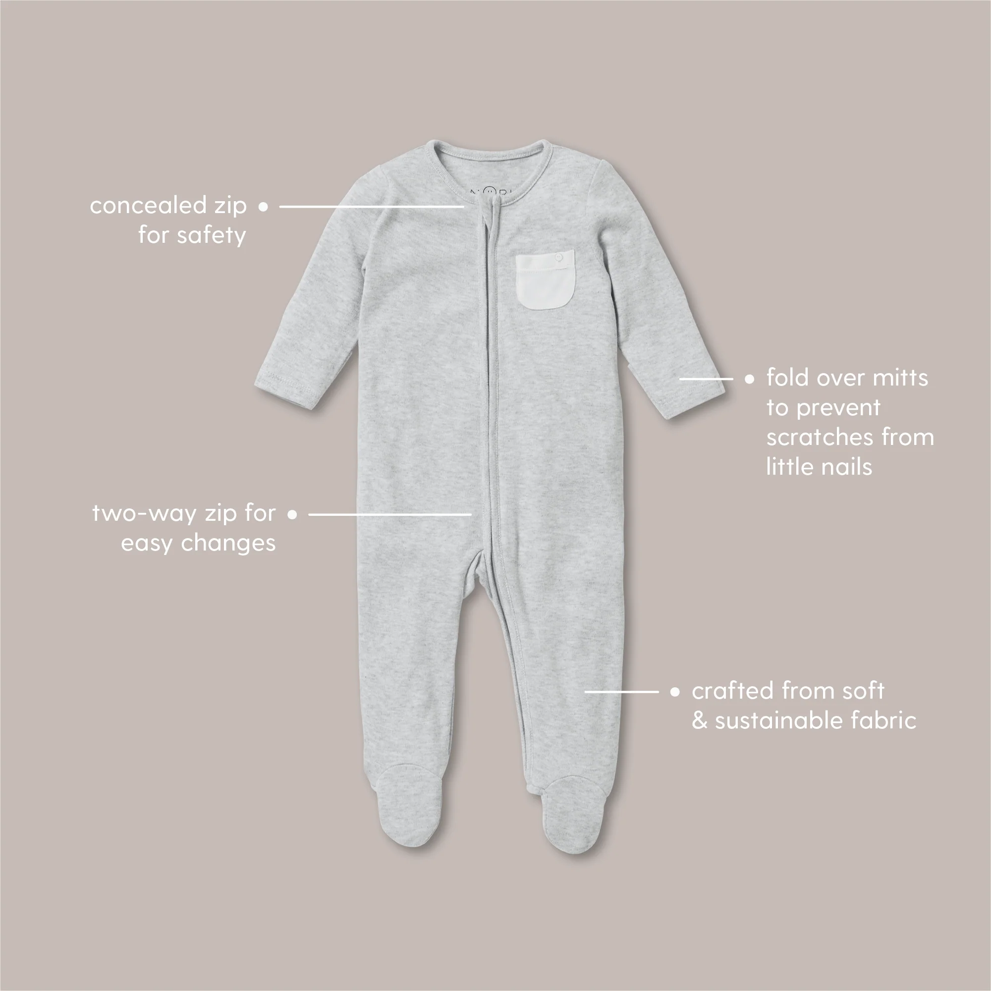 Clever Zip Sleepsuit - Oatmeal Stripe - Image 6