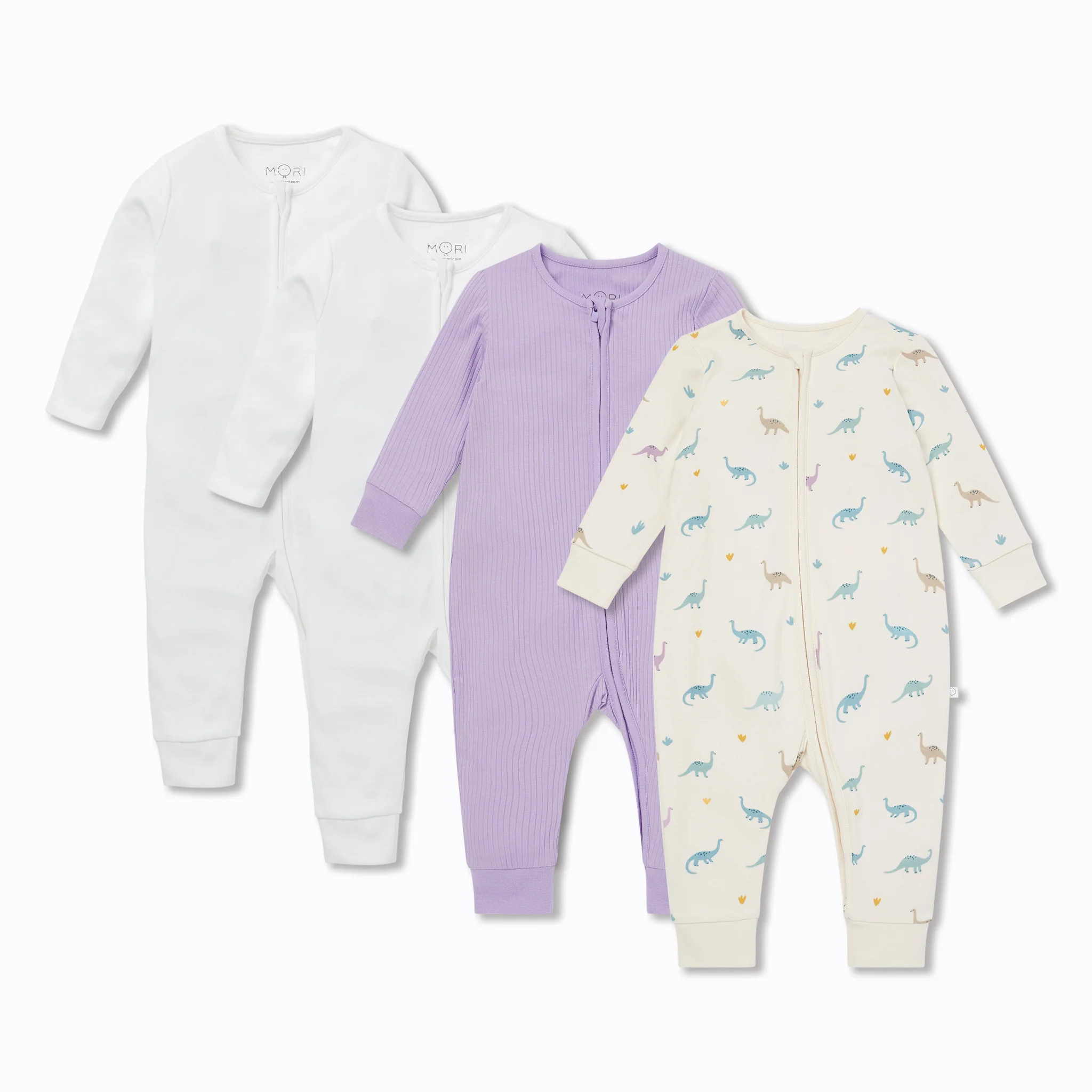 Dino & Ribbed Clever Zip Sleepsuit 4 Pack - Image 2