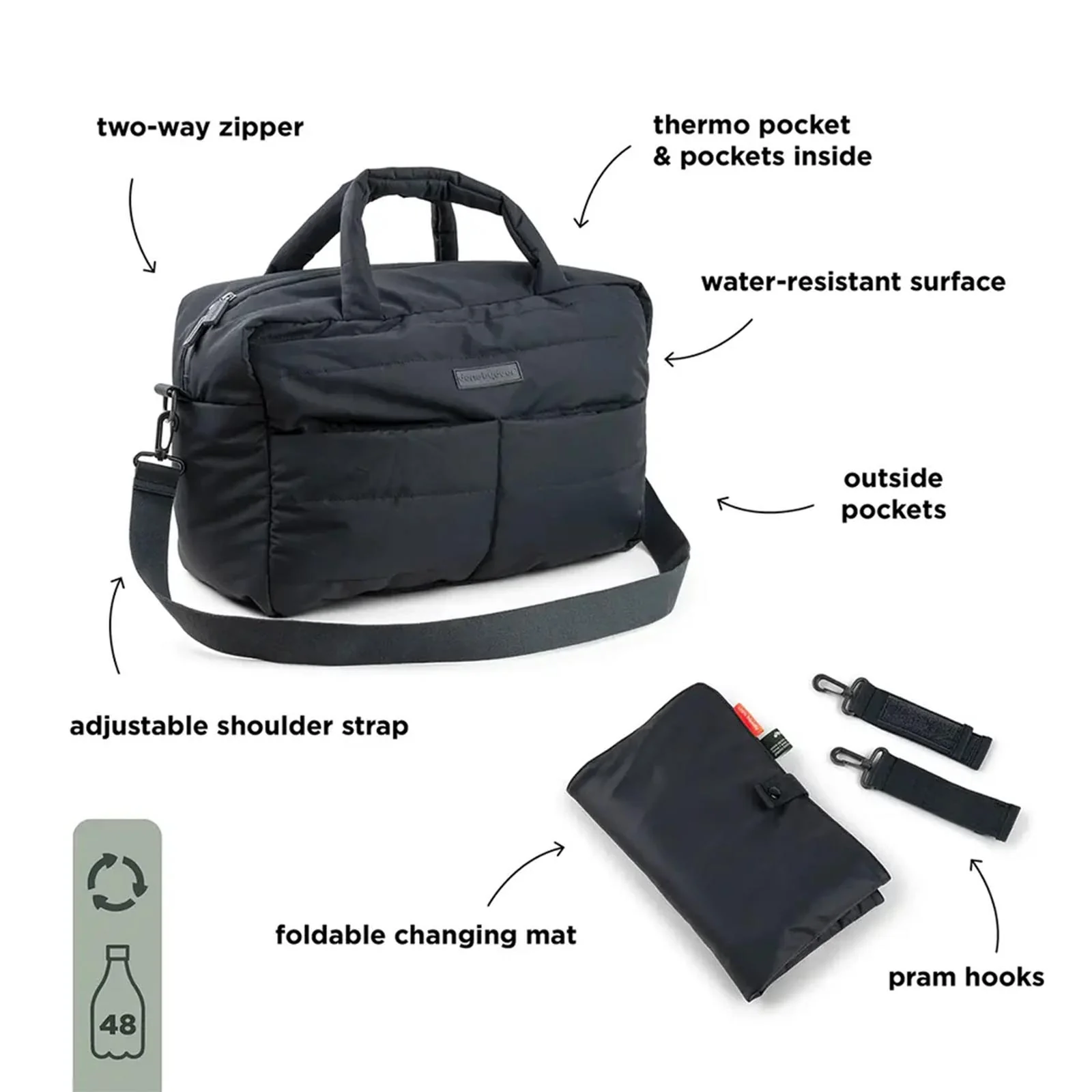 Done by Deer Quilted Changing Bag - Black - Image 3