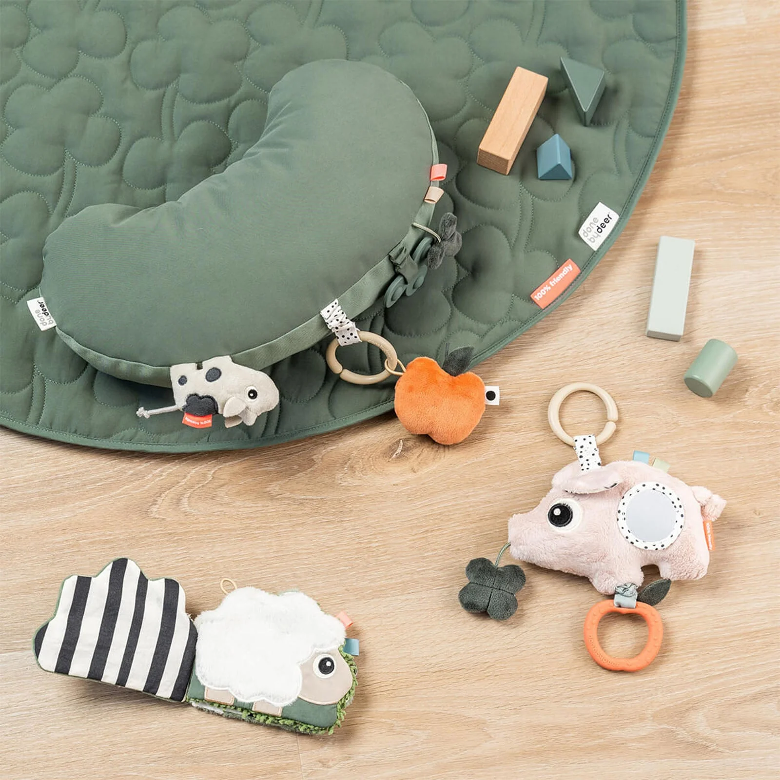Done By Deer Tummy Time Activity Pillow - Tiny Farm Green - Image 3