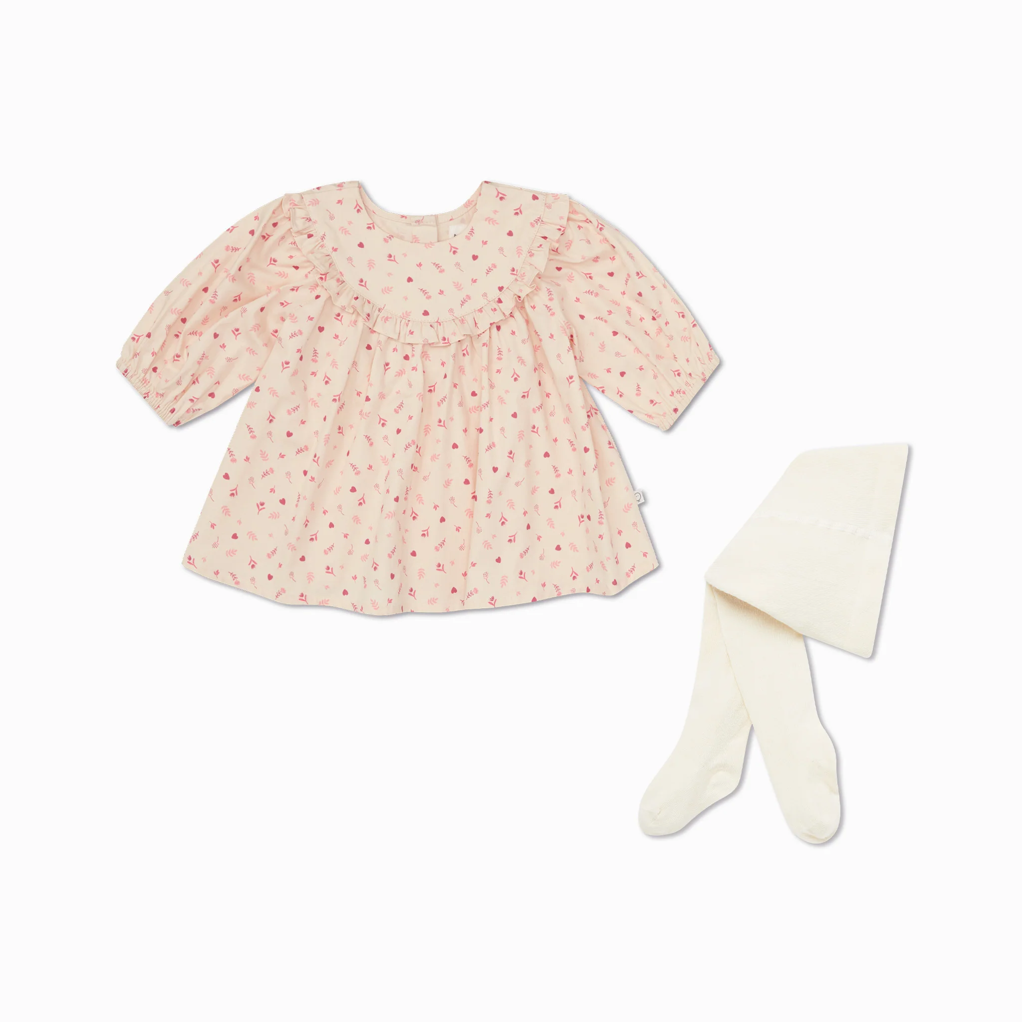 Floral Frilled Collar Dress & Tights Outfit - Image 2