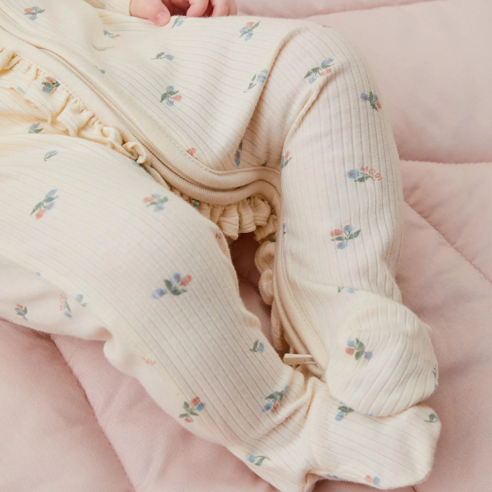 Floral Frilled Ribbed Clever Zip Sleepsuit - Image 4