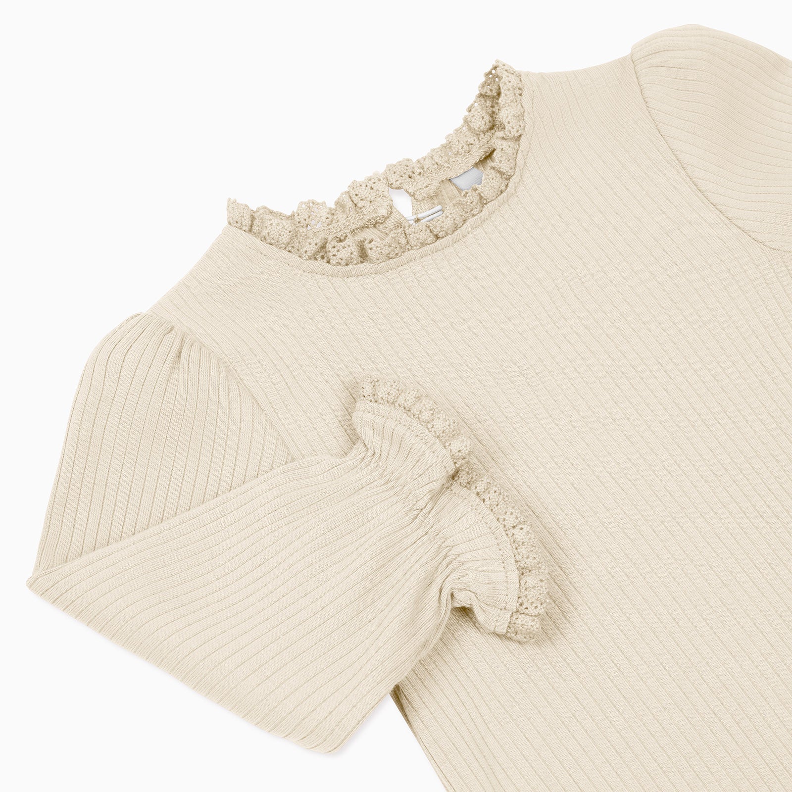 Frilled Ribbed Bodysuit - Ecru - Image 3