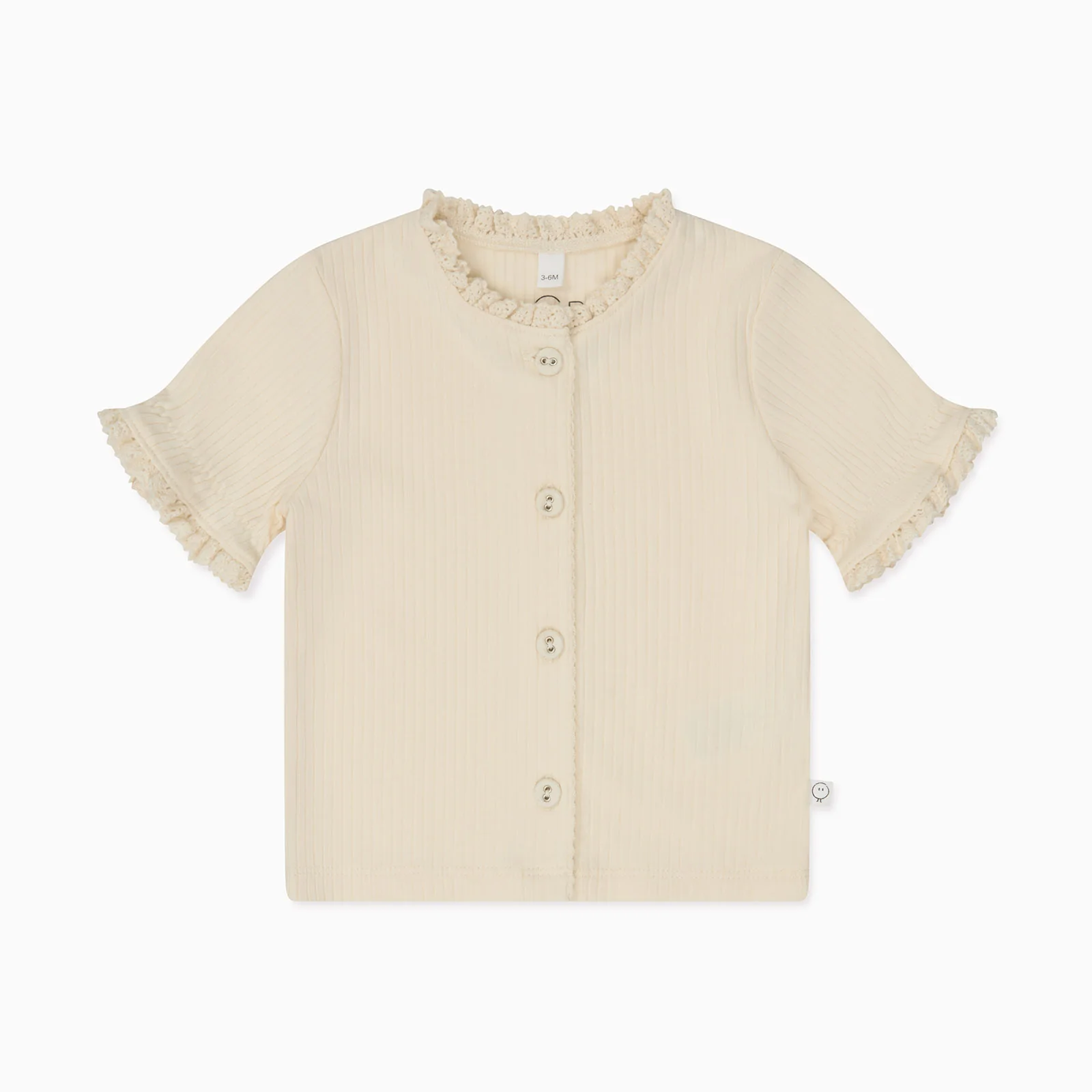 Frilled Ribbed Cardigan & Shorts Outfit - Cream - Image 2