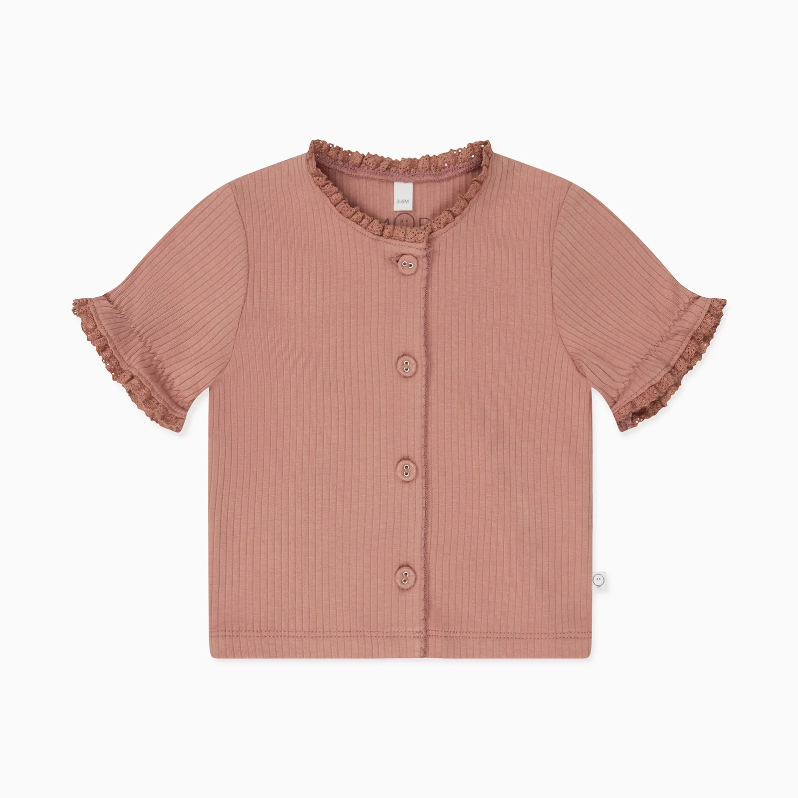 Frilled Ribbed Cardigan & Shorts Outfit - Rose - Image 5