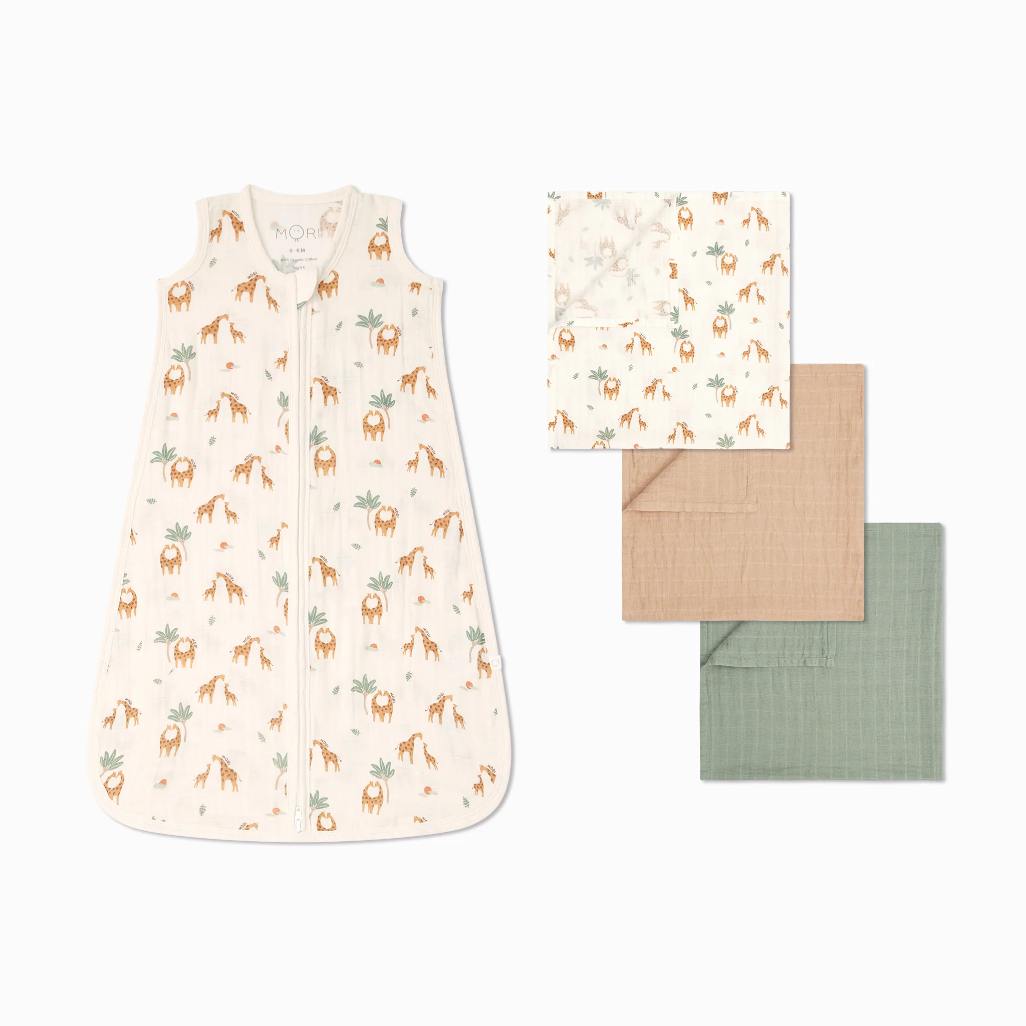 Giraffe Muslin Summer Sleeping Bag 0.5 TOG & 3 Pack Muslins Set
