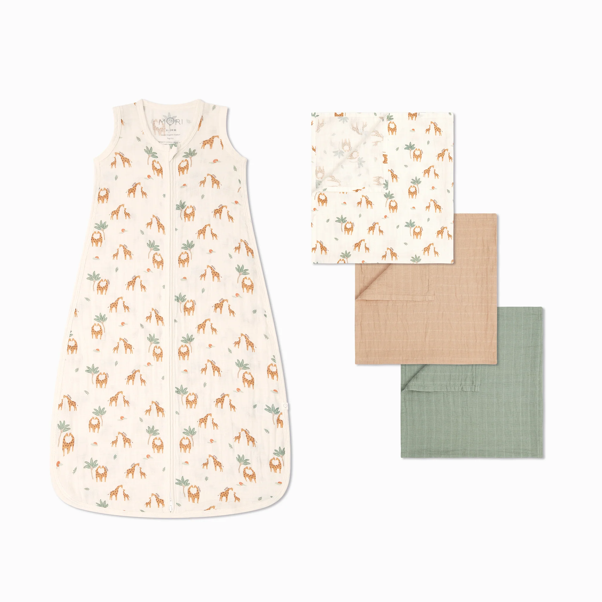 Giraffe Muslin Summer Sleeping Bag 0.5 TOG & 3 Pack Muslins Set - Image 2
