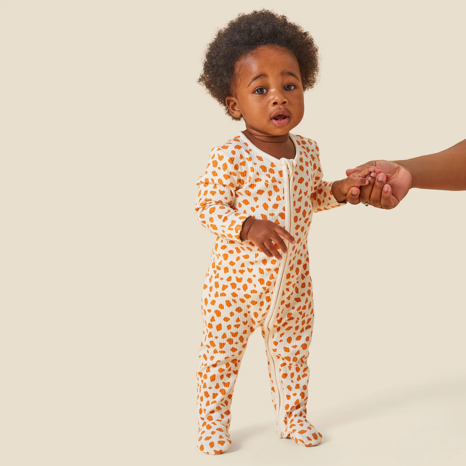 Giraffe Spot Ribbed Clever Zip Sleepsuit - Image 3
