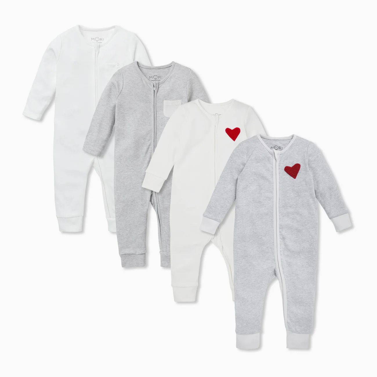 Hearts Zip-Up Sleepsuit 4 Pack - Image 2