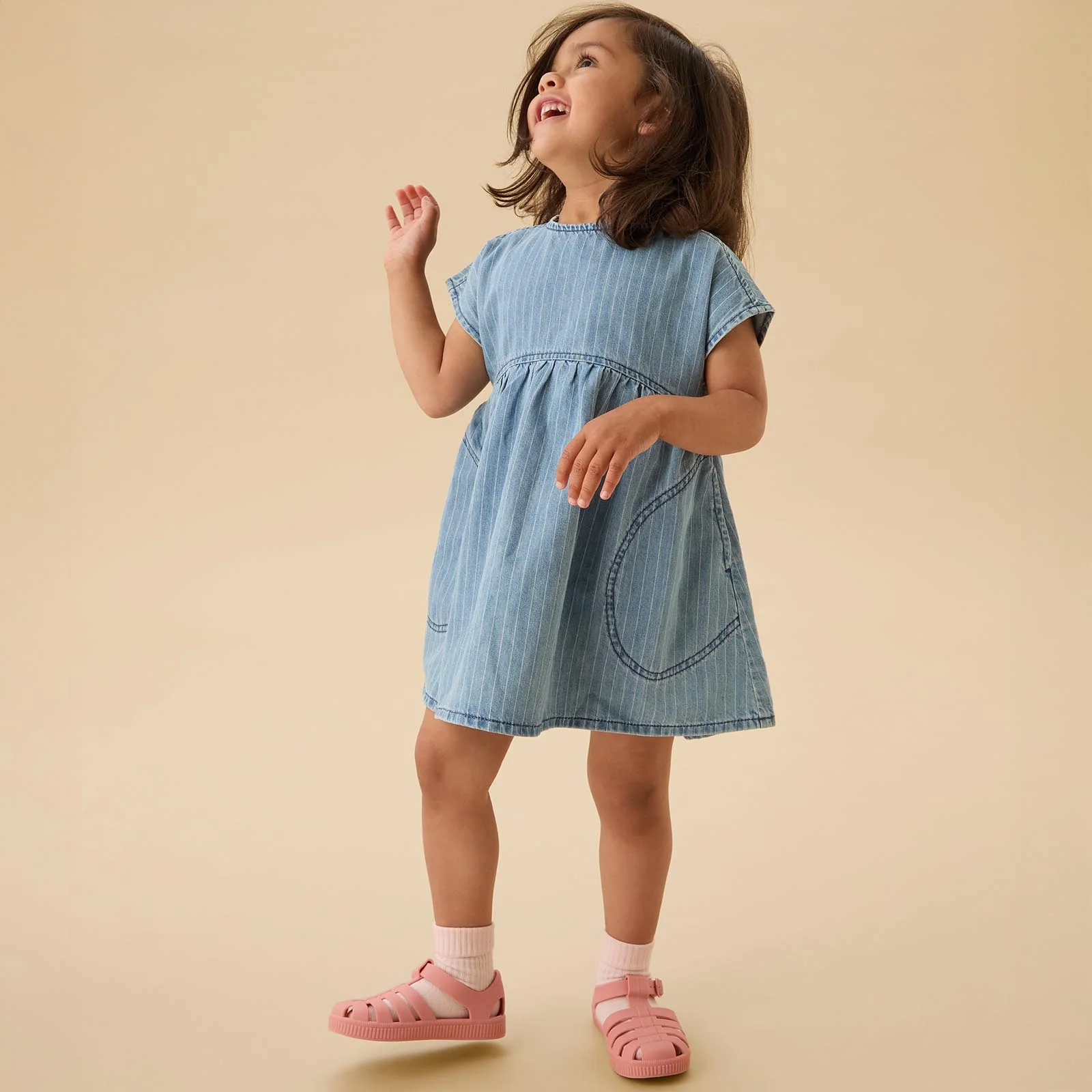 KIDLY by MORI Denim Pinstripe Dress
