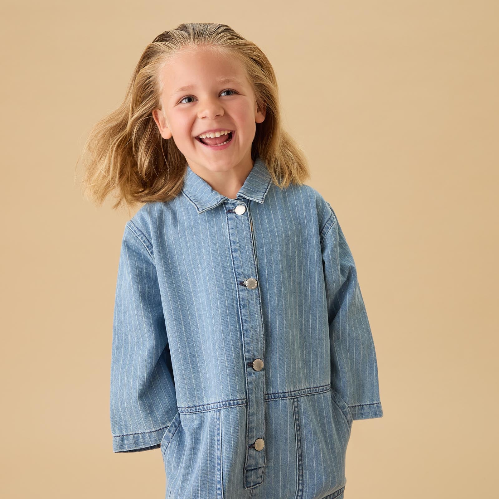 KIDLY by MORI Denim Pinstripe Jumpsuit