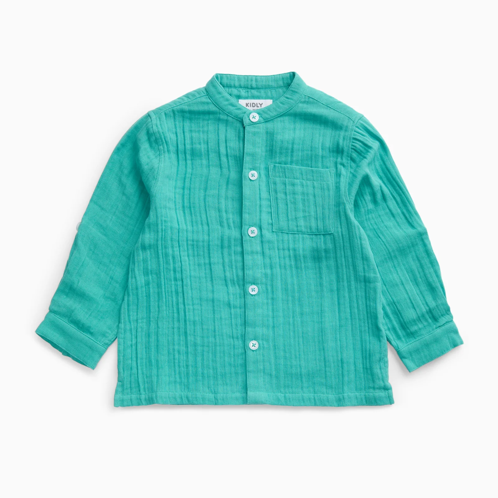 KIDLY by MORI Green Collarless Muslin Shirt - Image 2