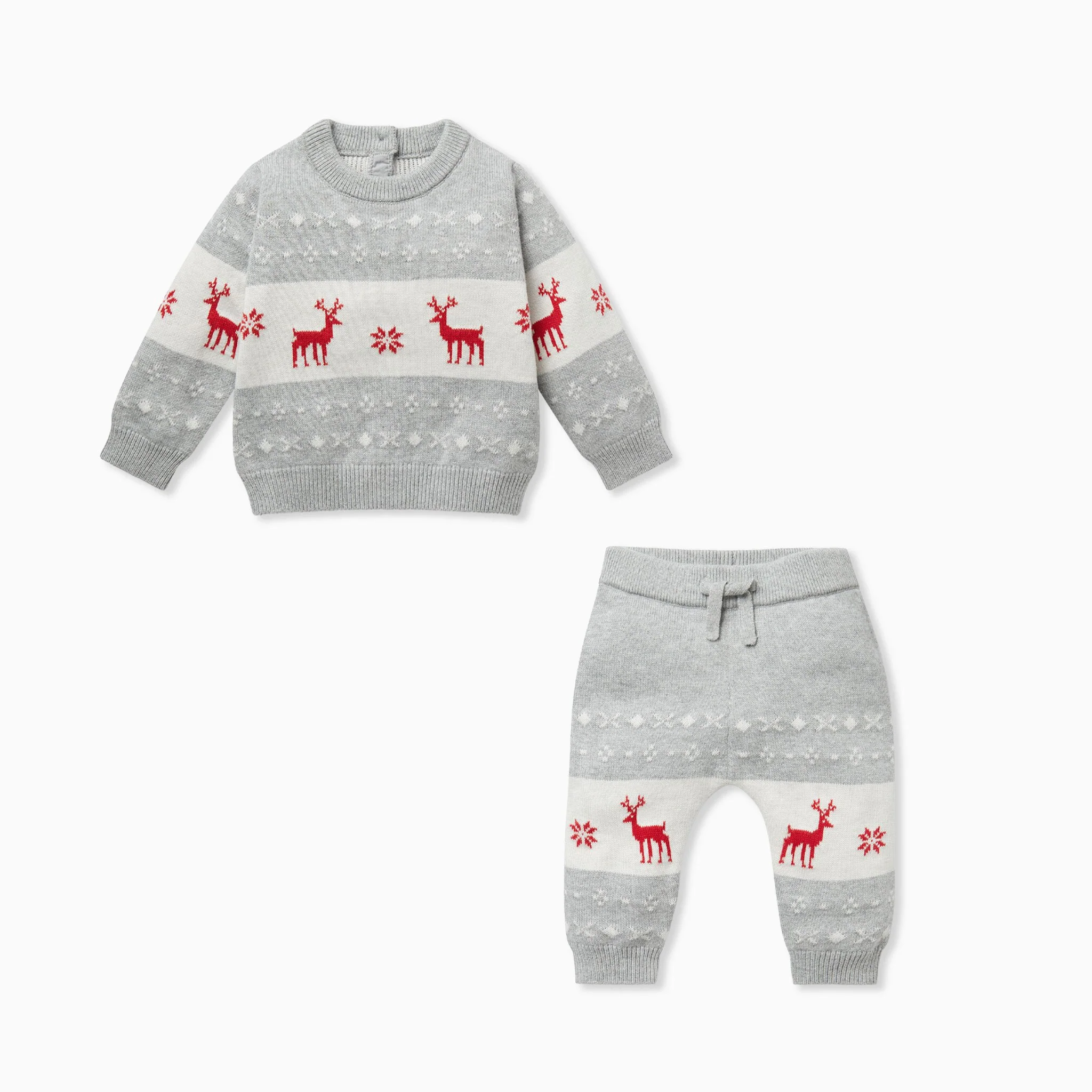 Knitted Reindeer Grey Jumper & Joggers Outfit - Image 2