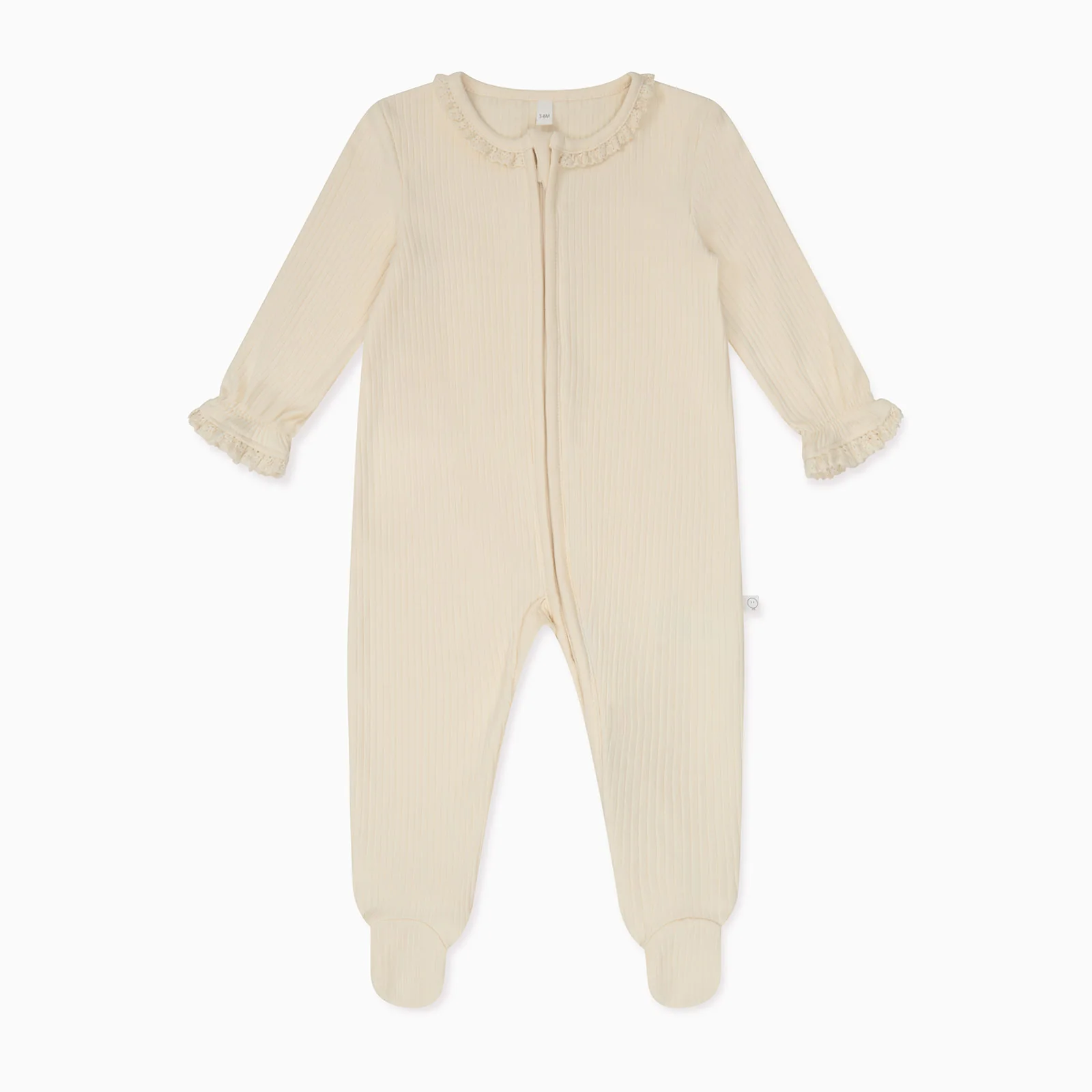 Lace Trim Ribbed Clever Zip Sleepsuit - Cream - Image 4