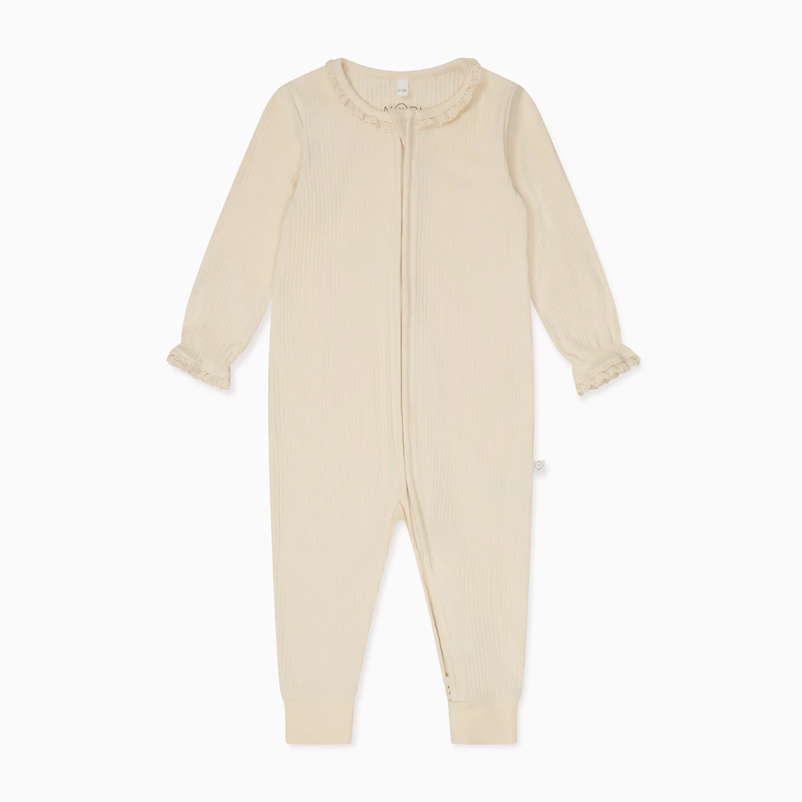 Lace Trim Ribbed Clever Zip Sleepsuit - Cream - Image 5
