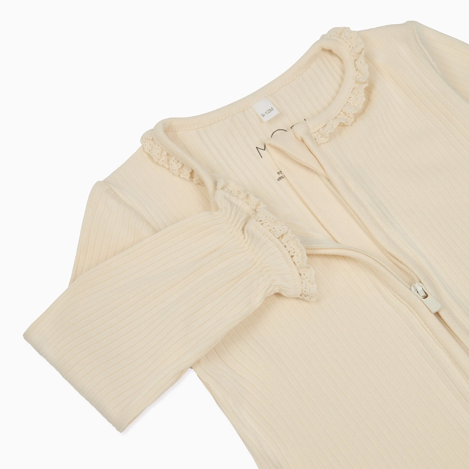 Lace Trim Ribbed Clever Zip Sleepsuit - Cream - Image 6
