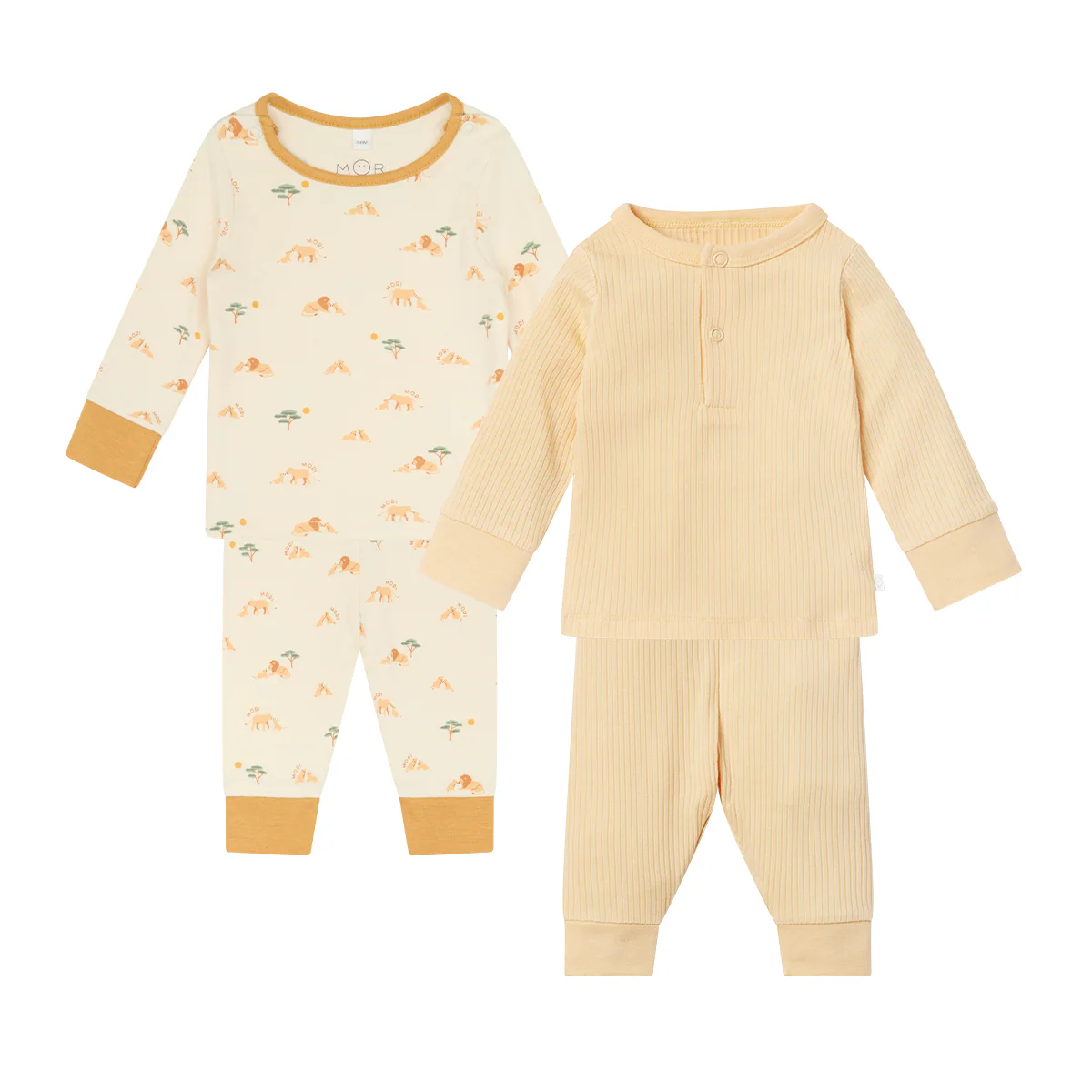 Lion & Yellow Ribbed Pyjamas 2 Pack