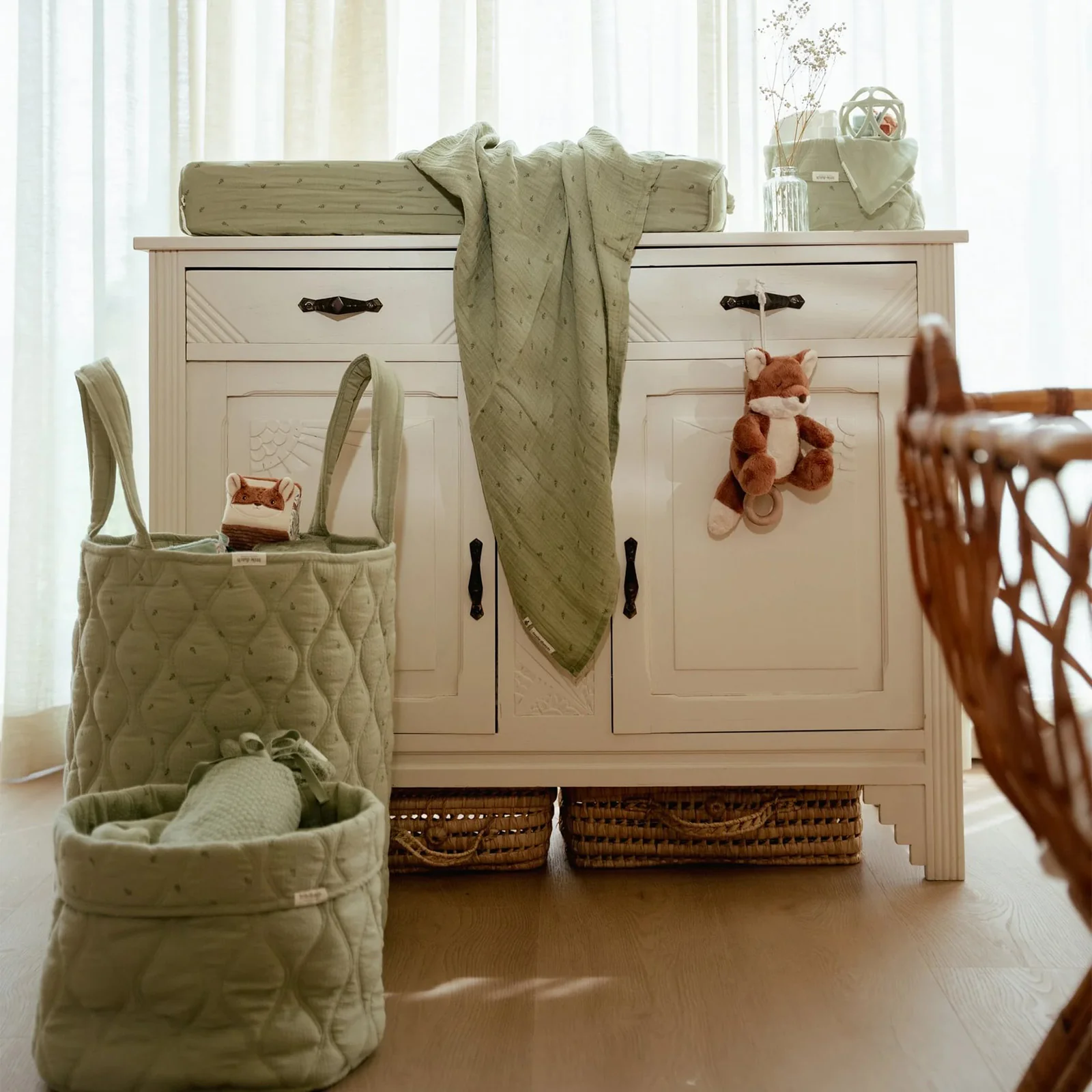 Little Dutch Quilted Storage Basket Medium - Pure Sage