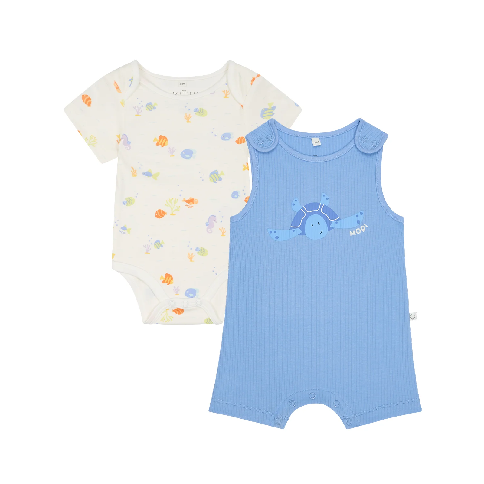 Little Fish Short Sleeve Bodysuit & Turtle Ribbed Beach Romper