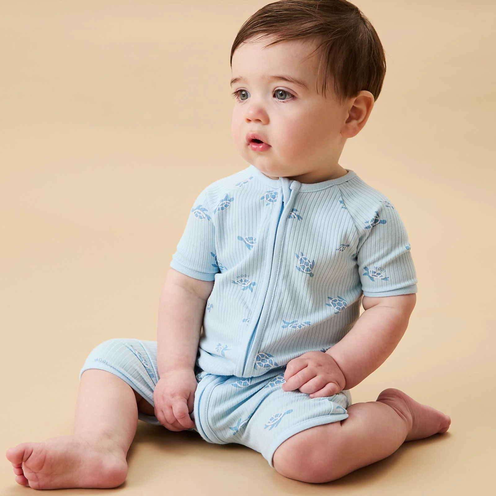 Little Fish & Turtles Ribbed Zip Summer Sleepsuit 2 Pack - Image 2