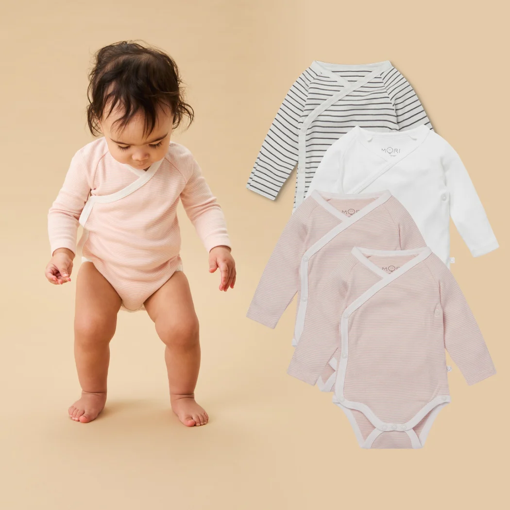 Long Sleeve Kimono Bodysuit 4 Pack