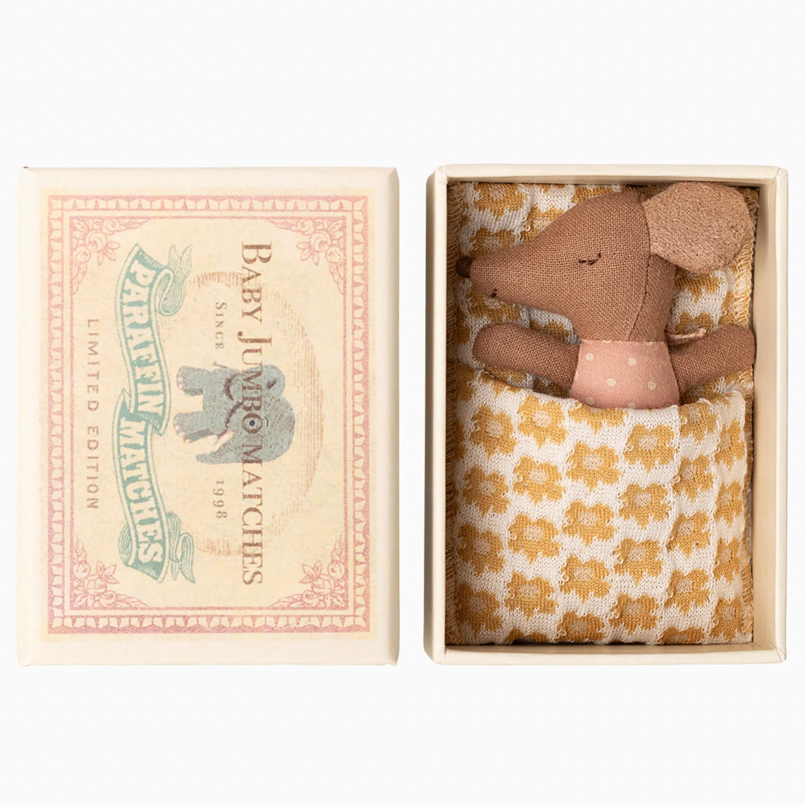 Maileg Sleepy Wakey Baby Mouse In Matchbox - Rose