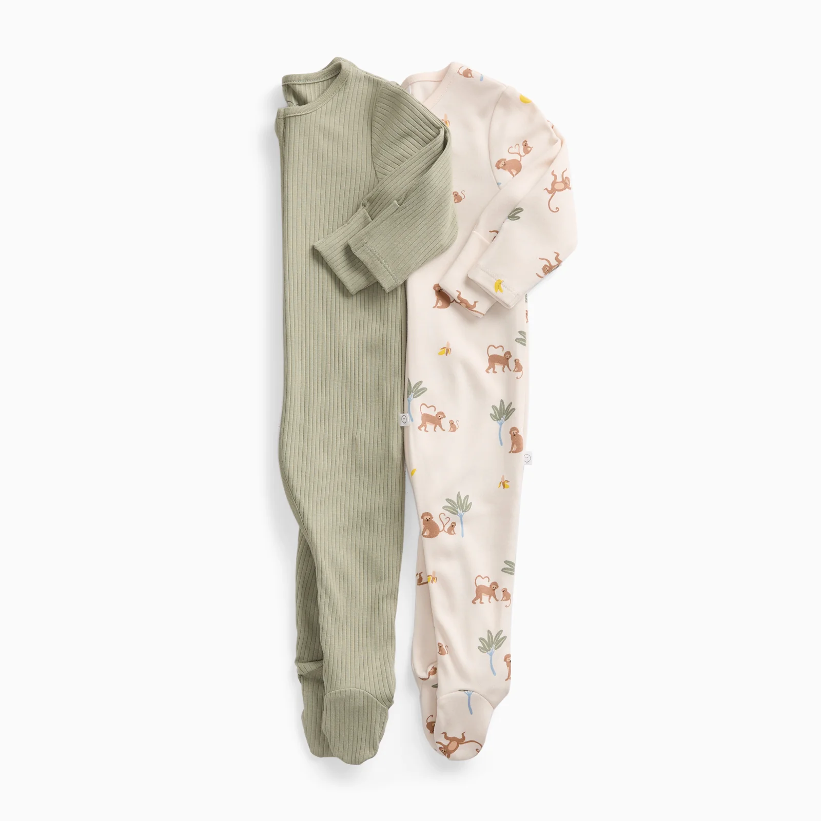 Monkeys & Ribbed Clever Zip Sleepsuit 2 Pack