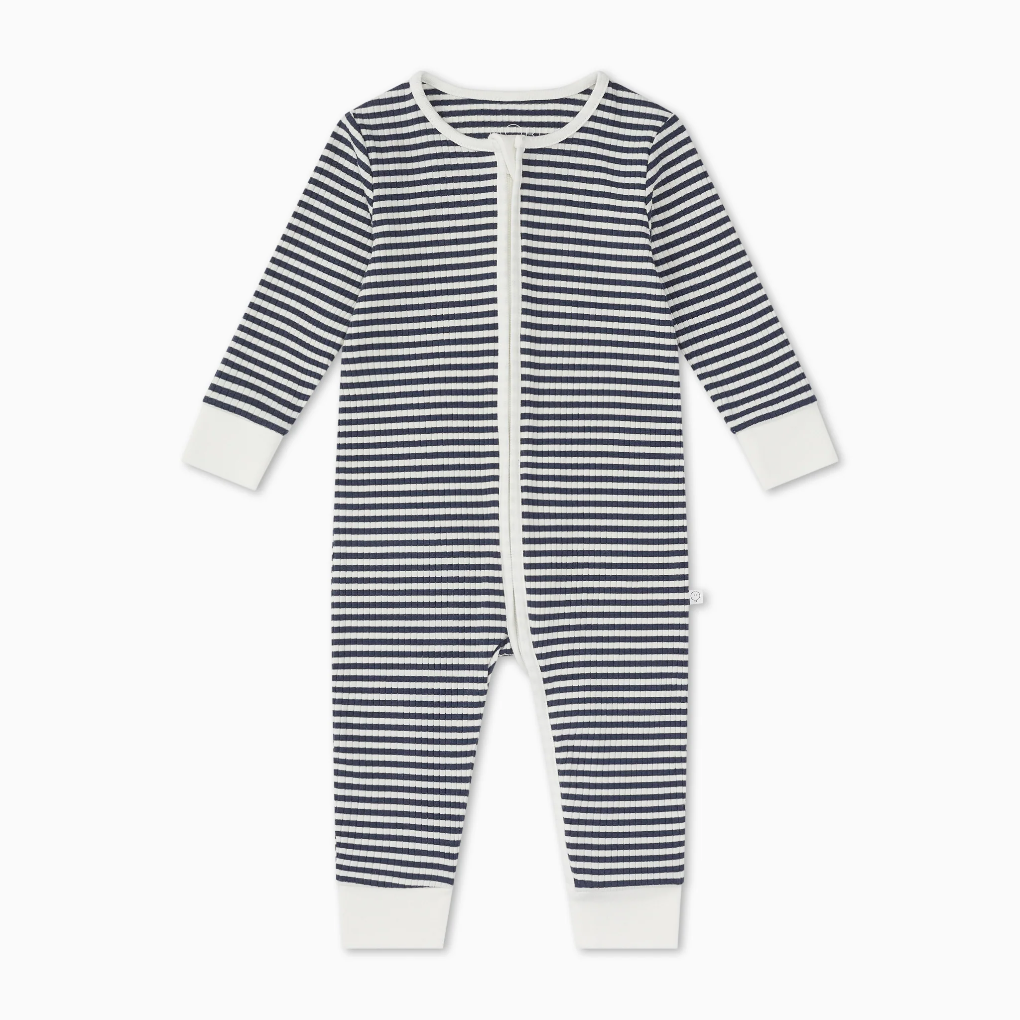Navy Stripe Ribbed Clever Zip Sleepsuit - Image 2