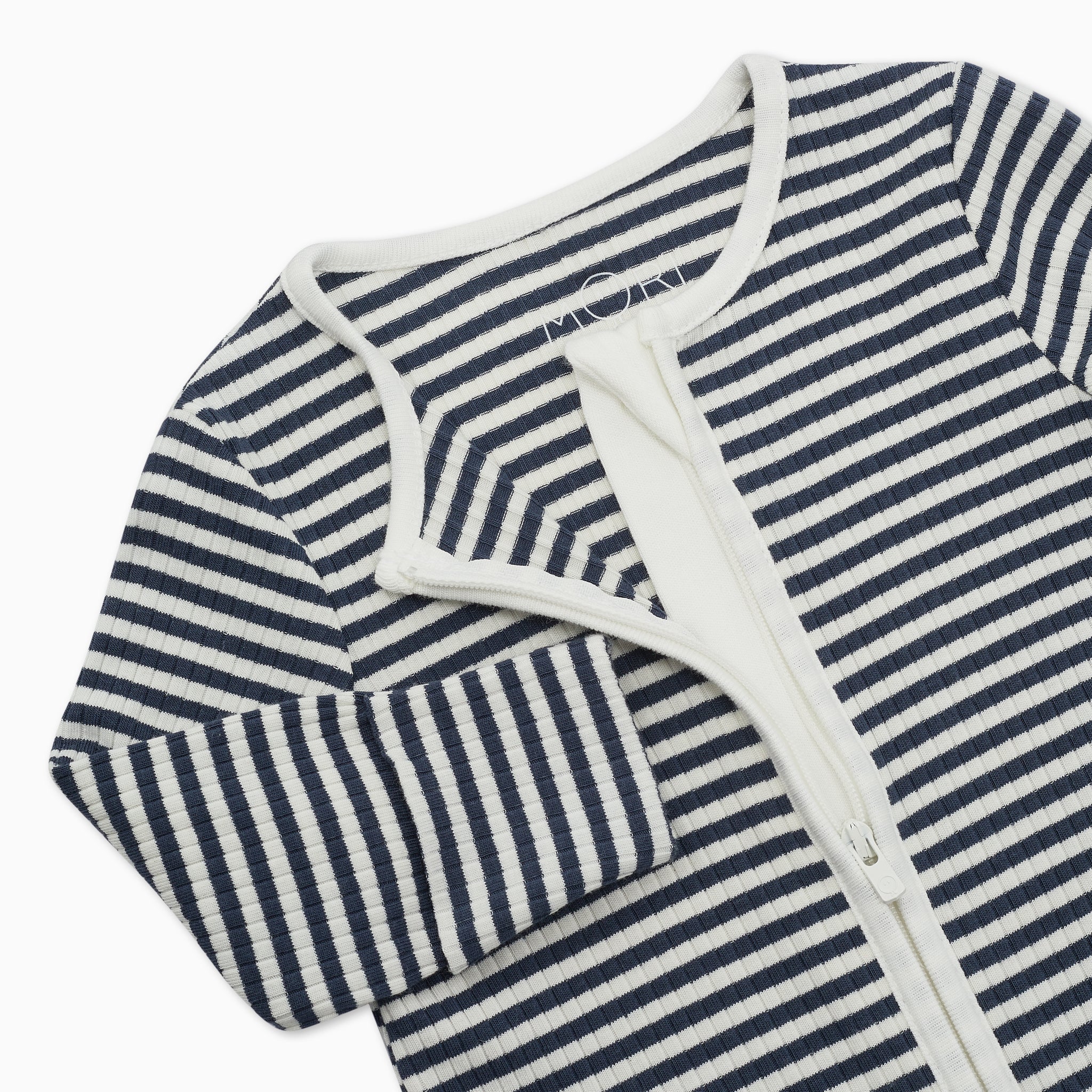 Navy Stripe Ribbed Clever Zip Sleepsuit - Image 3
