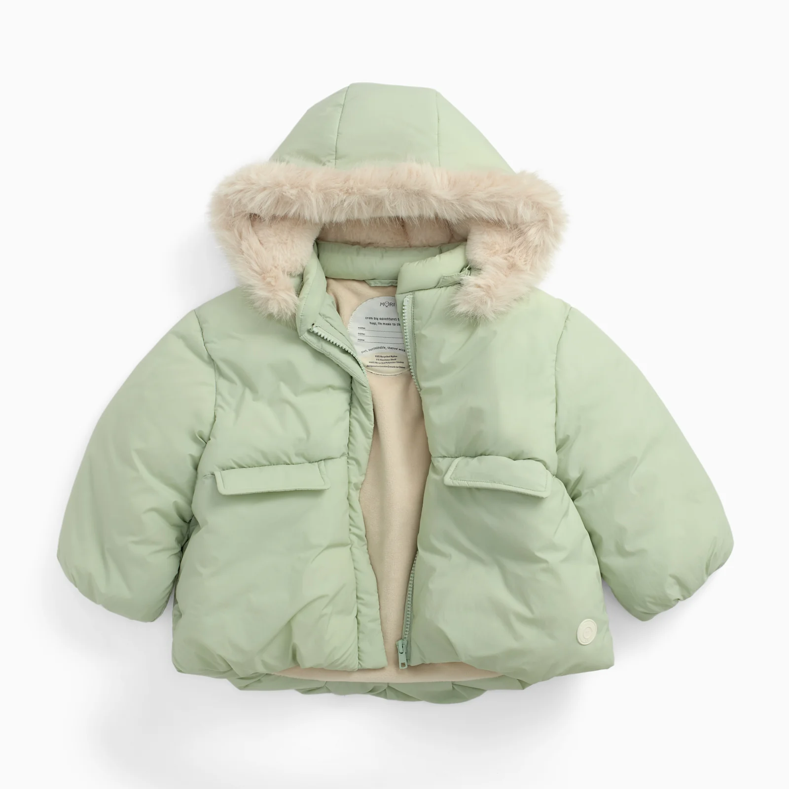 Padded Coat & Detachable Hood - Sage - Image 2