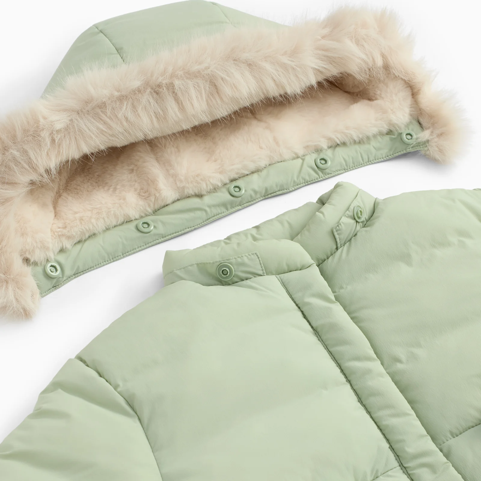 Padded Coat & Detachable Hood - Sage - Image 3