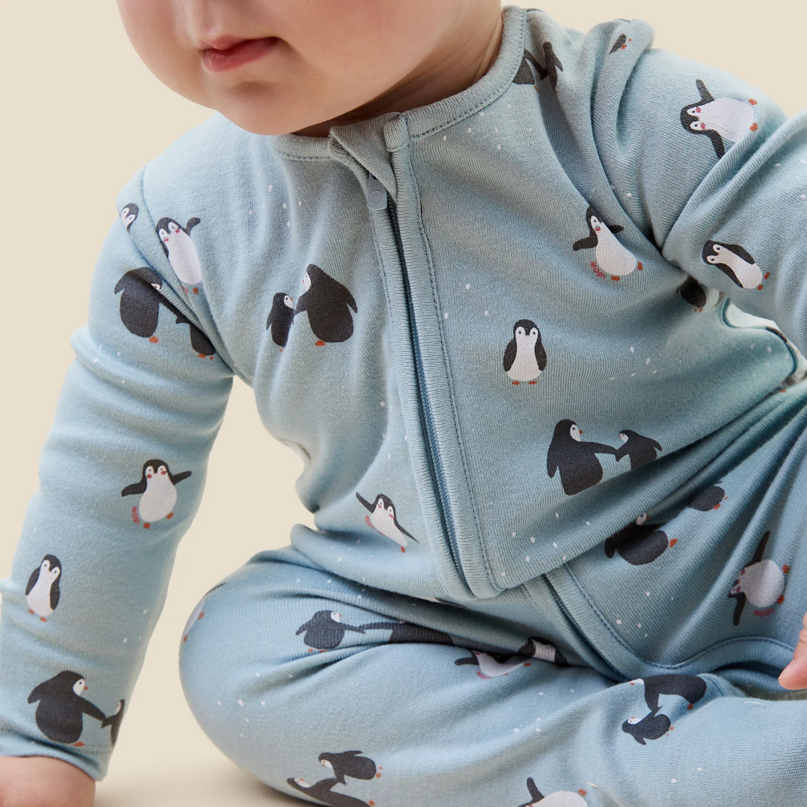 Penguin Print Clever Zip Sleepsuit - Image 4
