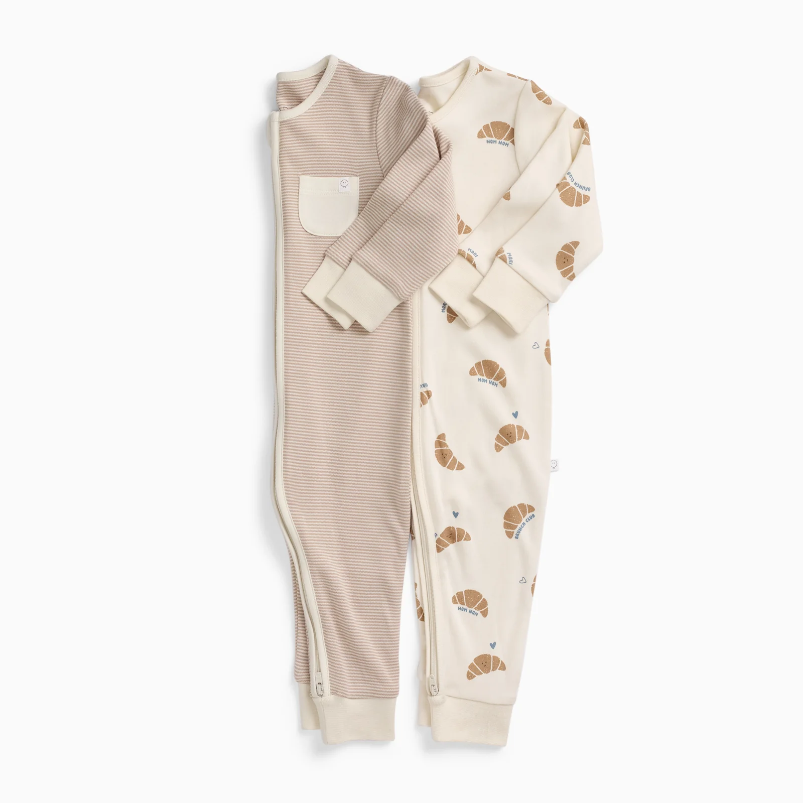 Petit Croissant & Oatmeal Stripe Clever Zip Sleepsuit 2 Pack - Image 4