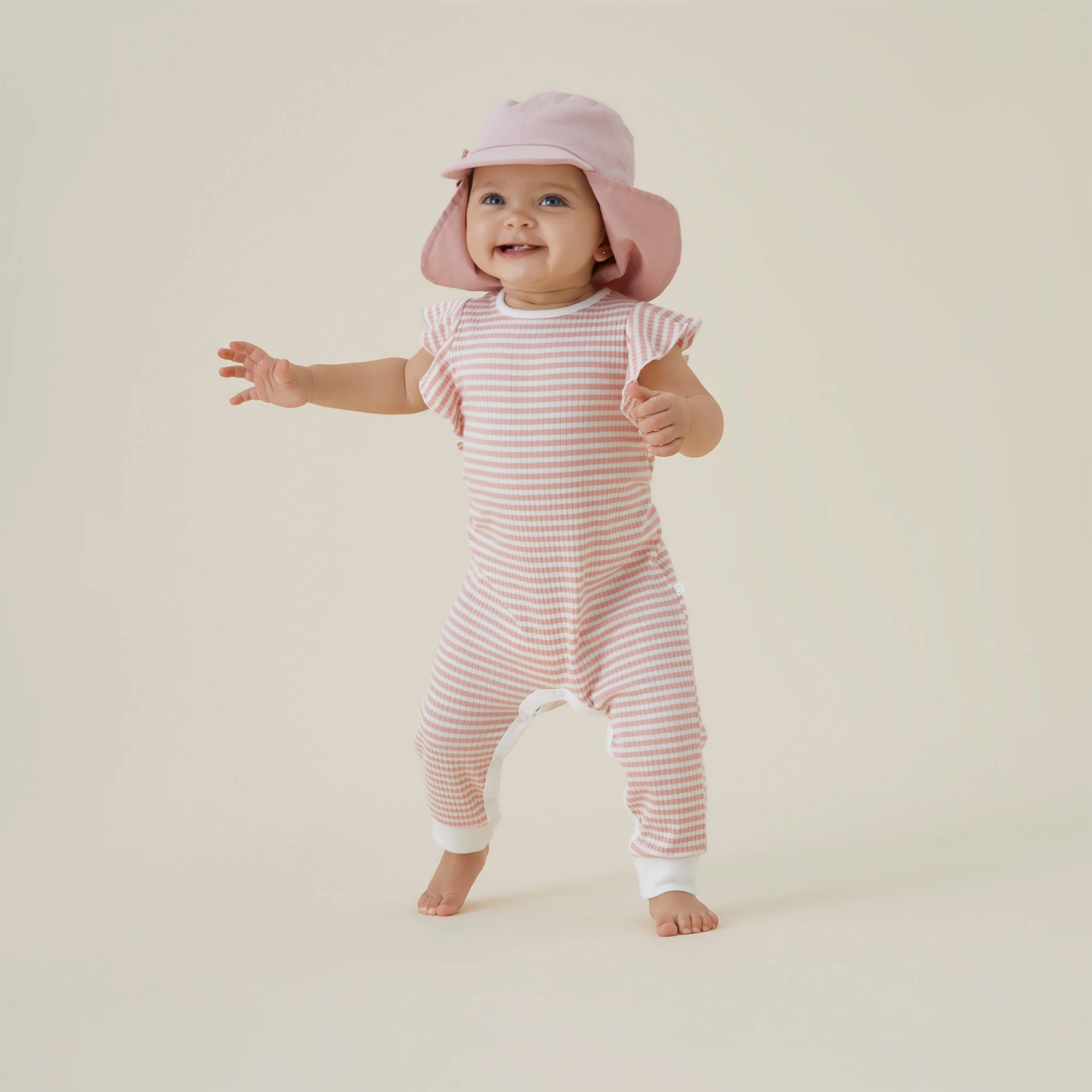 Pink Stripe Ribbed Frill Jumpsuit - Image 6