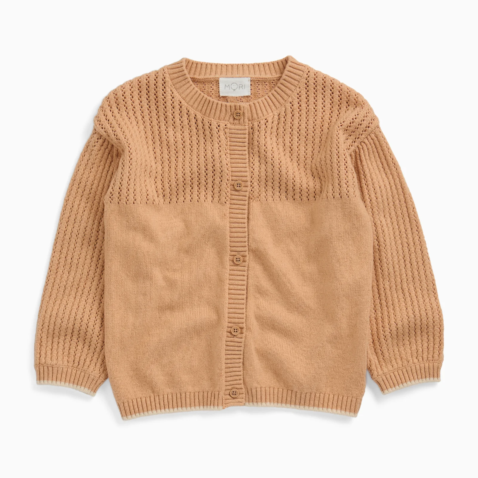 Pointelle Tan Knitted Cardigan - Image 2
