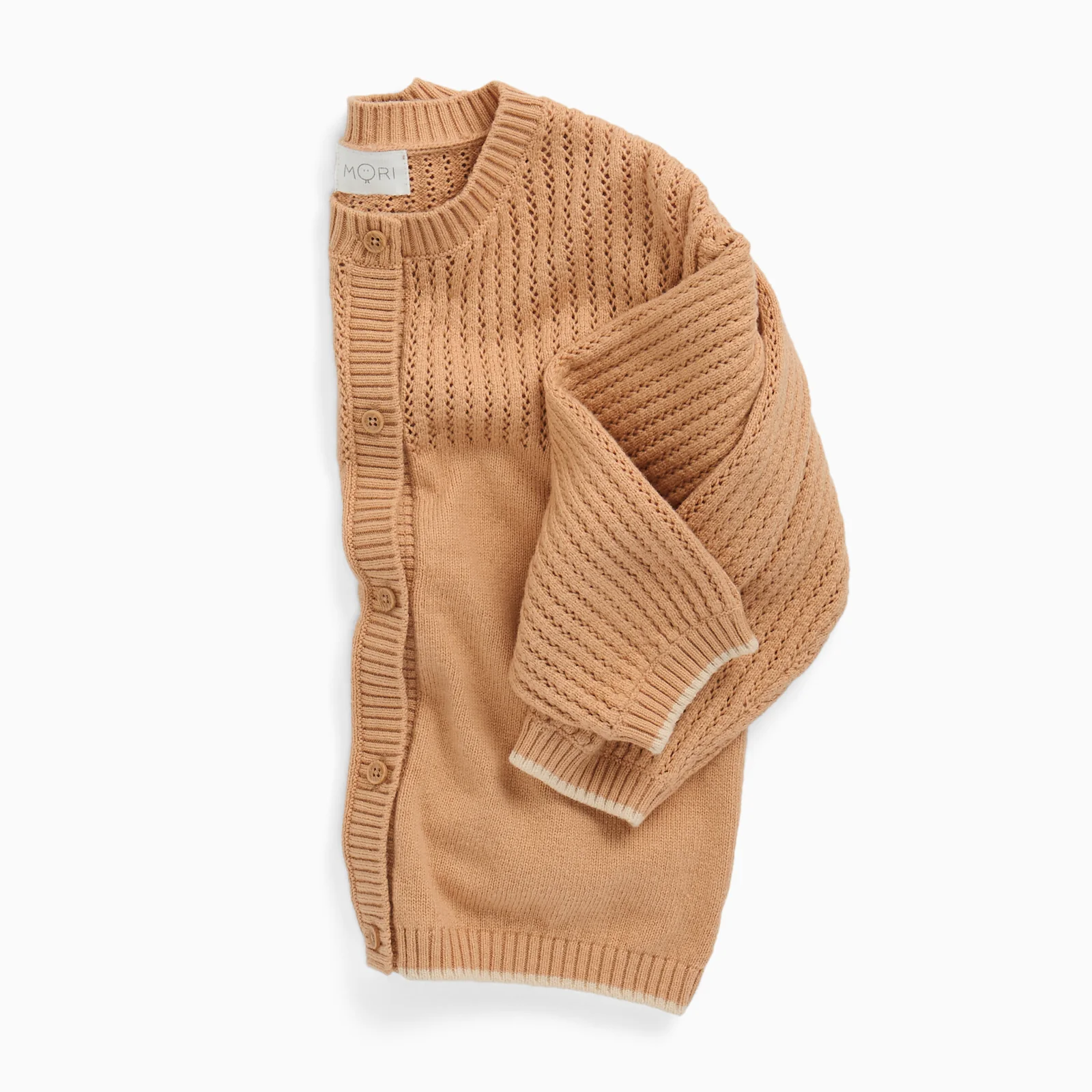 Pointelle Tan Knitted Cardigan - Image 3