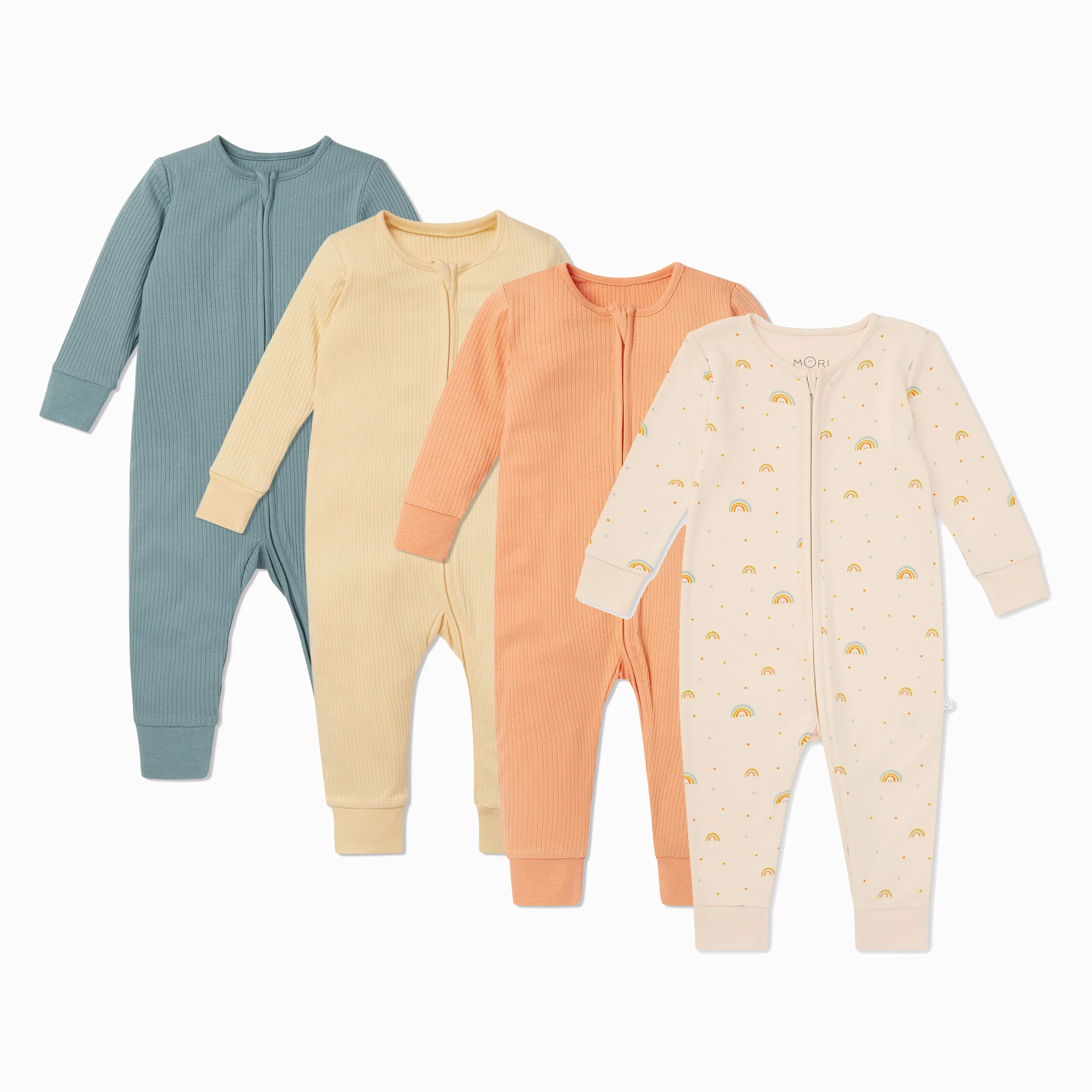 Rainbow & Ribbed Clever Zip Sleepsuit 4 Pack - Image 2
