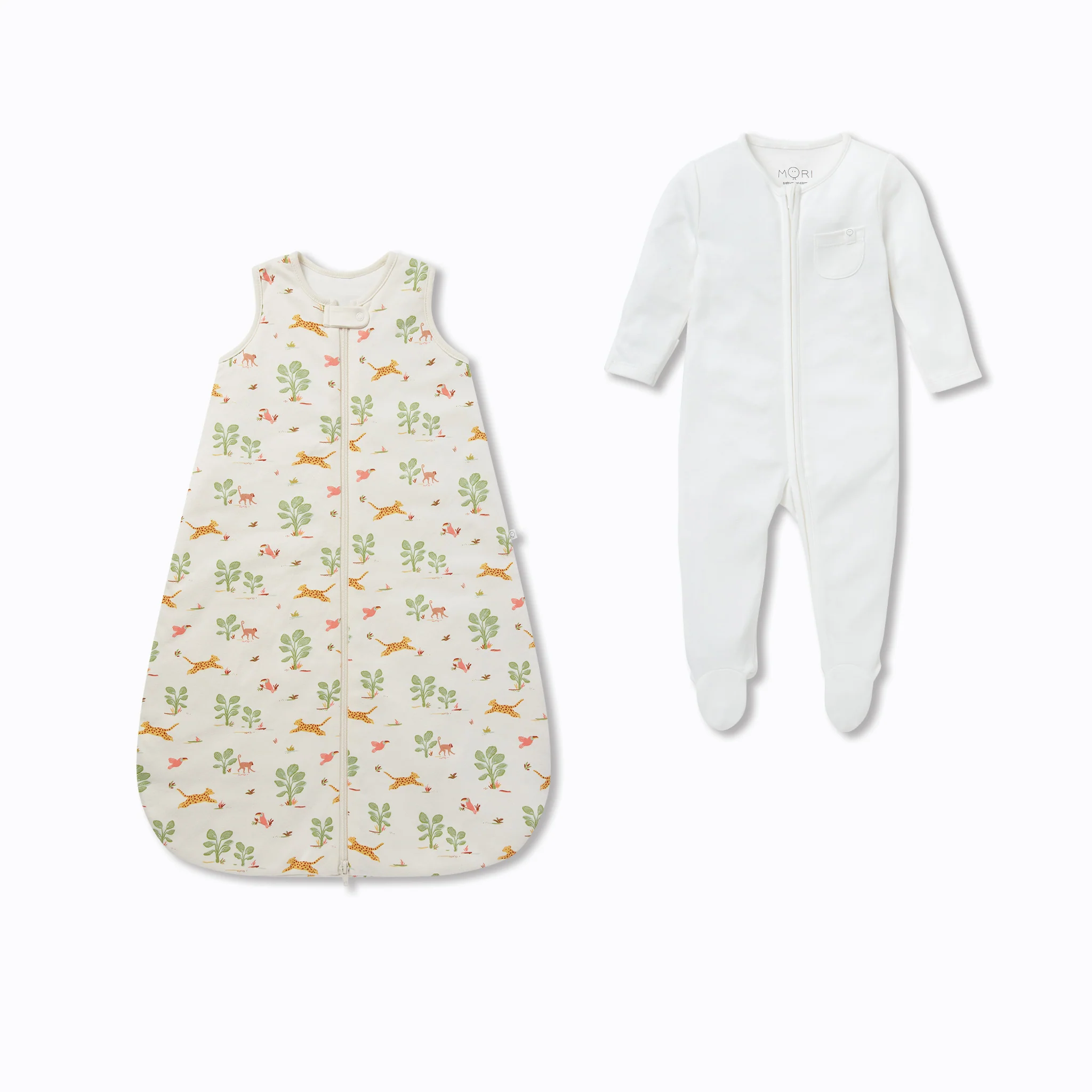 Rainforest & Plain Front Opening Bedtime Set 1.5 TOG
