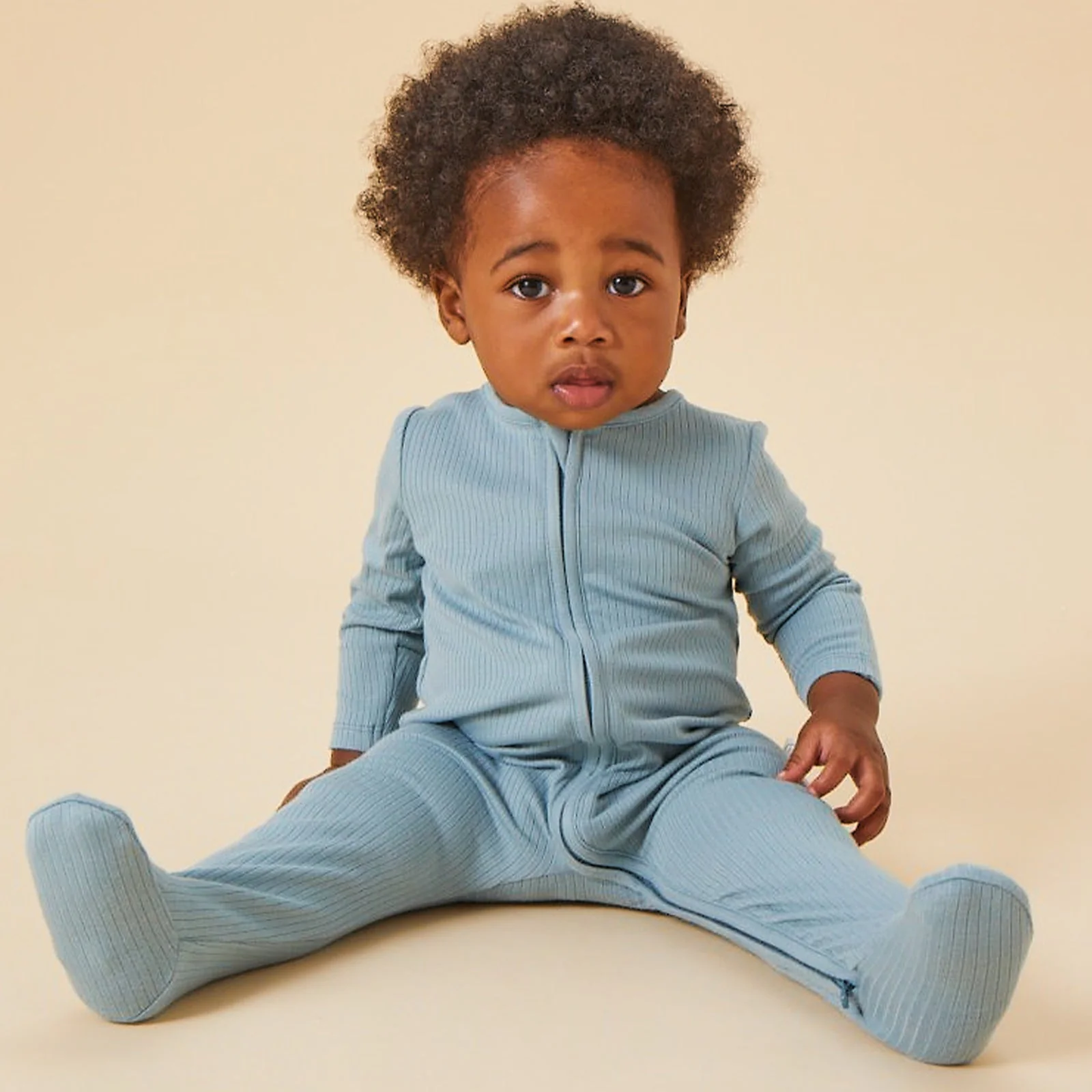 Ribbed Clever Zip Sleepsuit - Blue