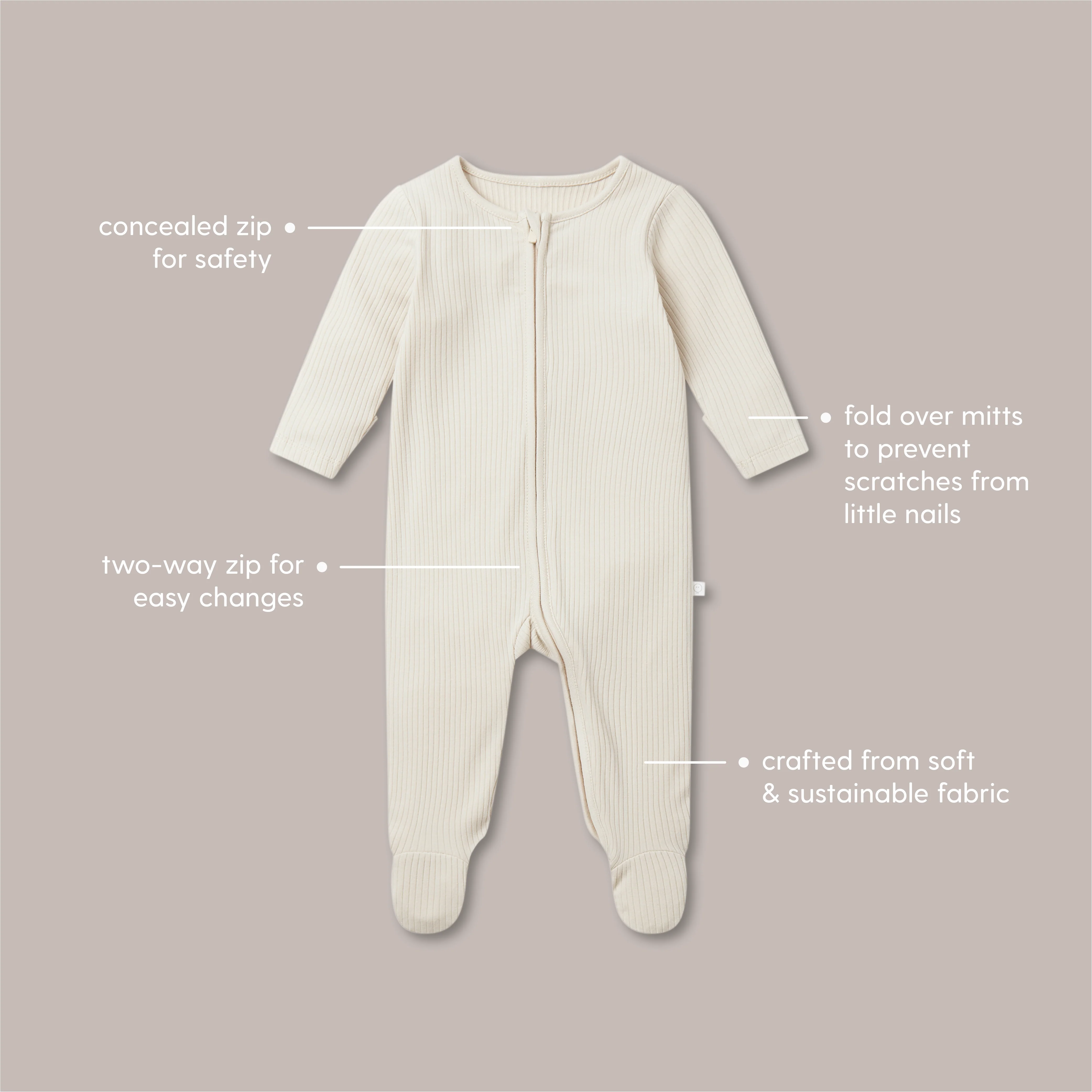 Ribbed Clever Zip Sleepsuit & Jellycat Amusable Cloud - Image 4