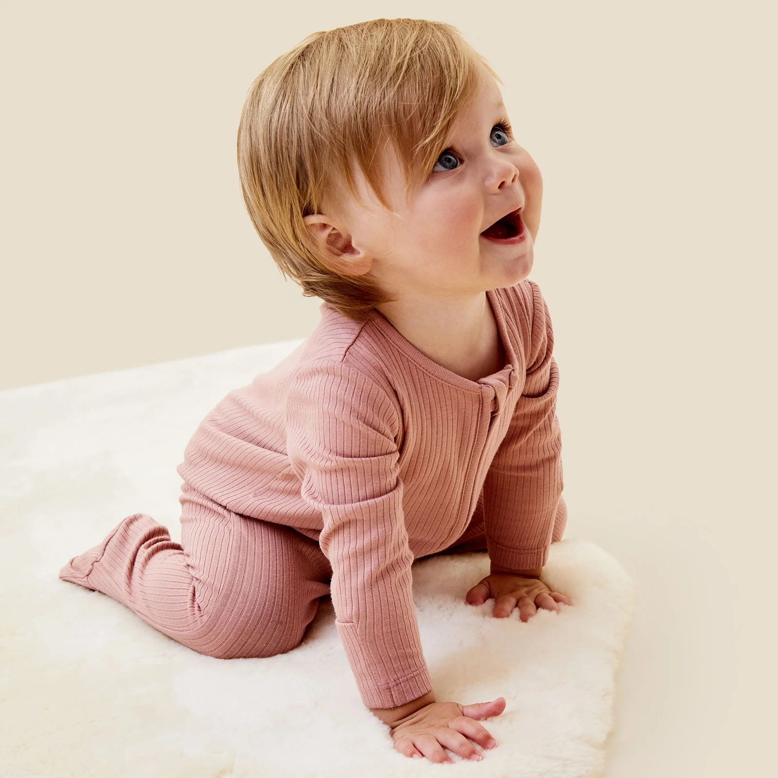 Ribbed Clever Zip Sleepsuit - Rose