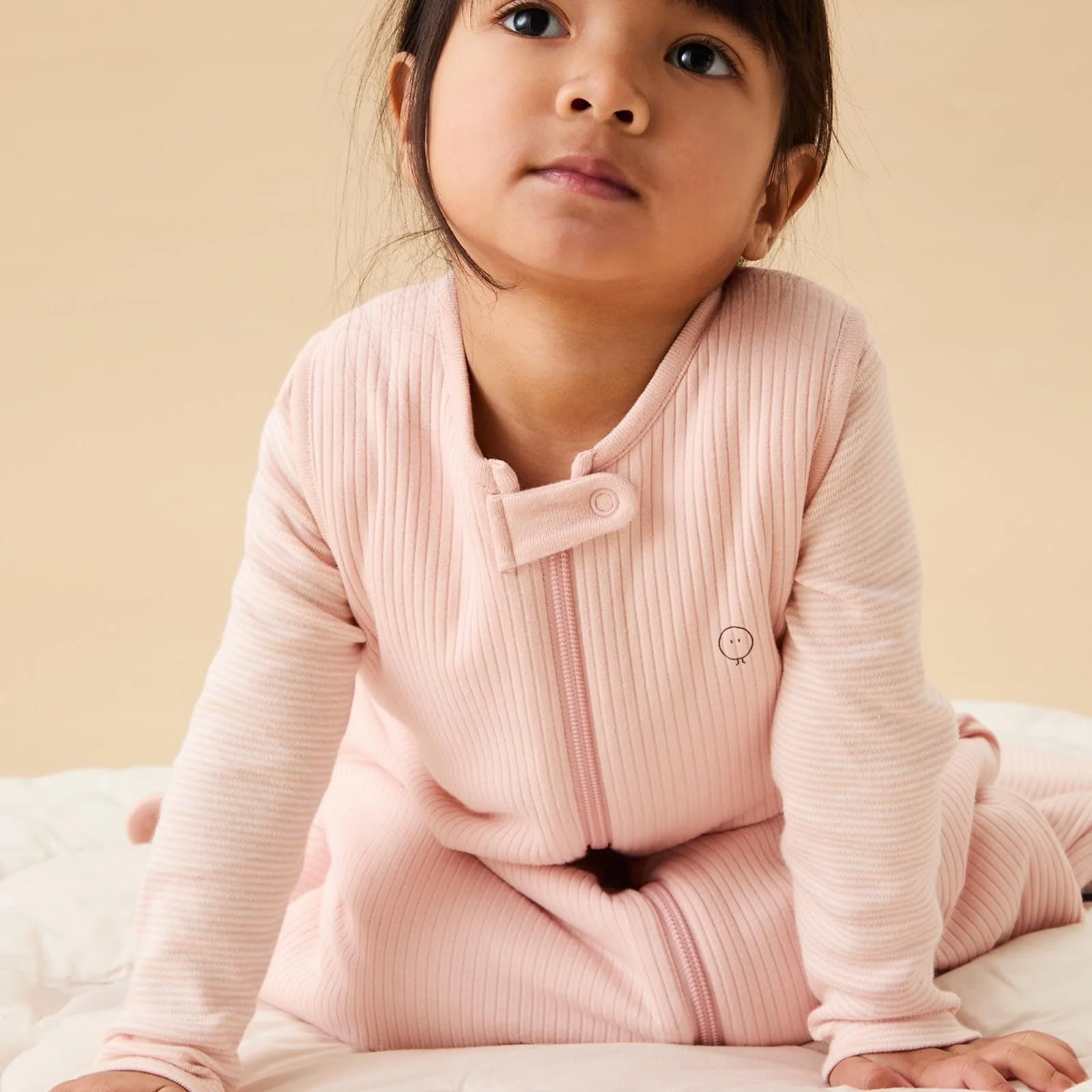 Ribbed Front Opening Sleeping Bag 1.5 TOG - Ribbed Blush