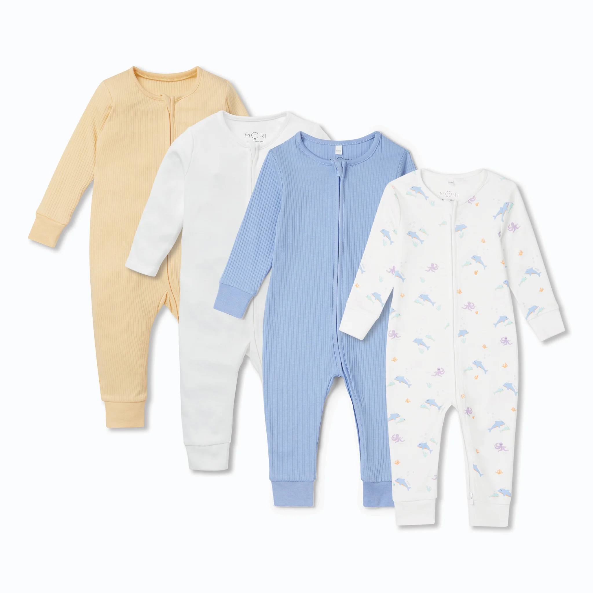 Ribbed & Signature Clever Zip Sleepsuit 4 Pack - Image 3