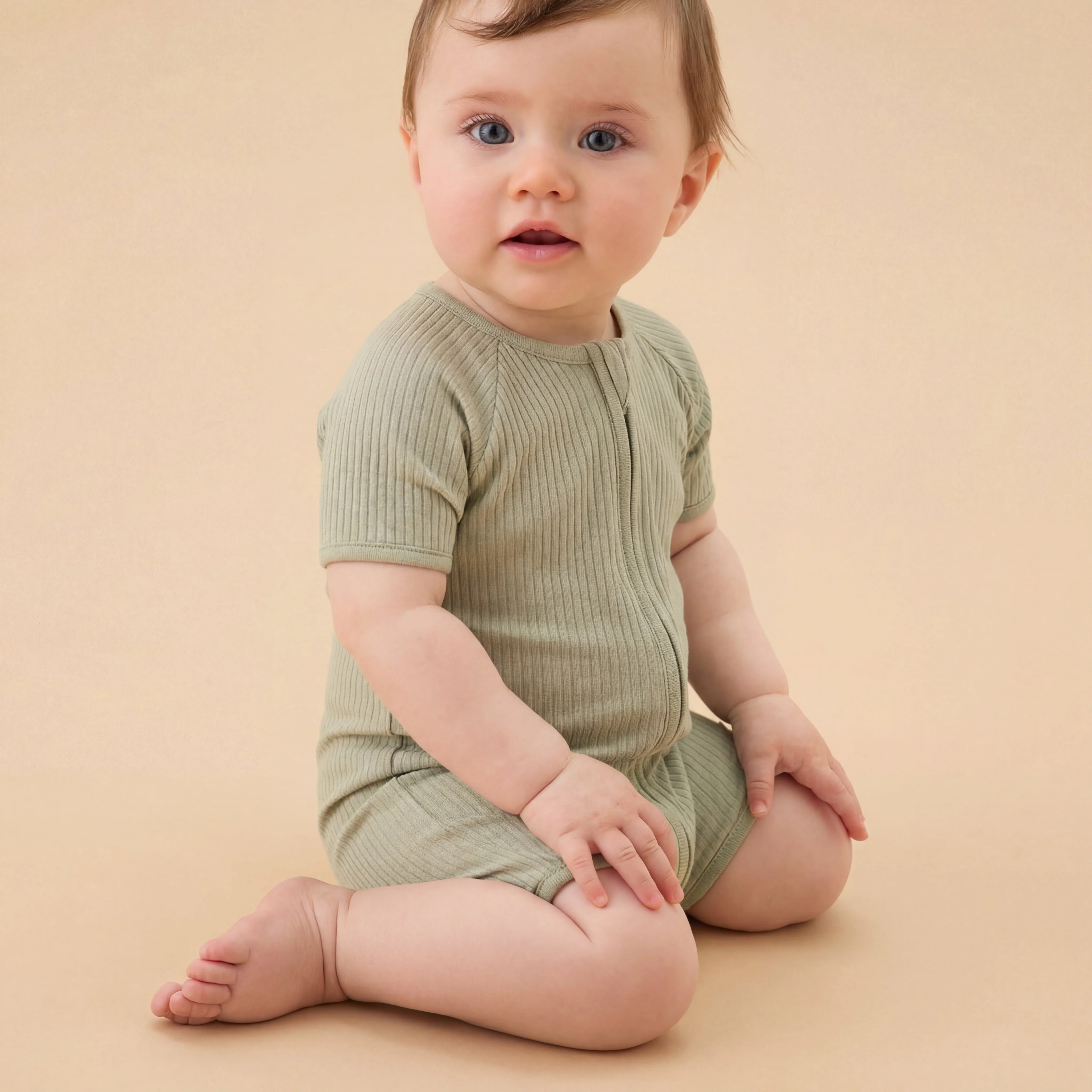 Ribbed Zip Summer Sleepsuit - Sage