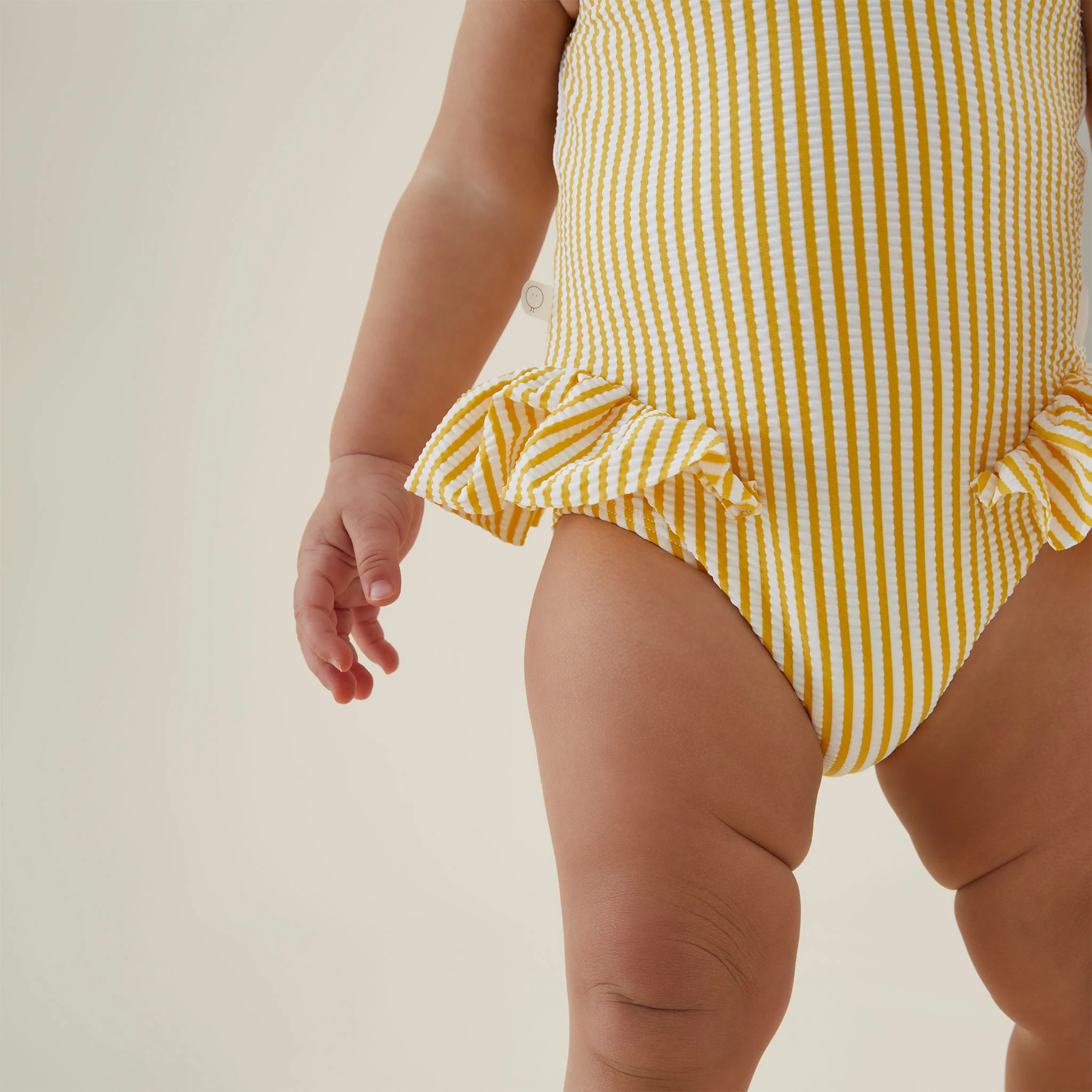 Seersucker Mustard Stripe Frill Swimsuit - Image 4