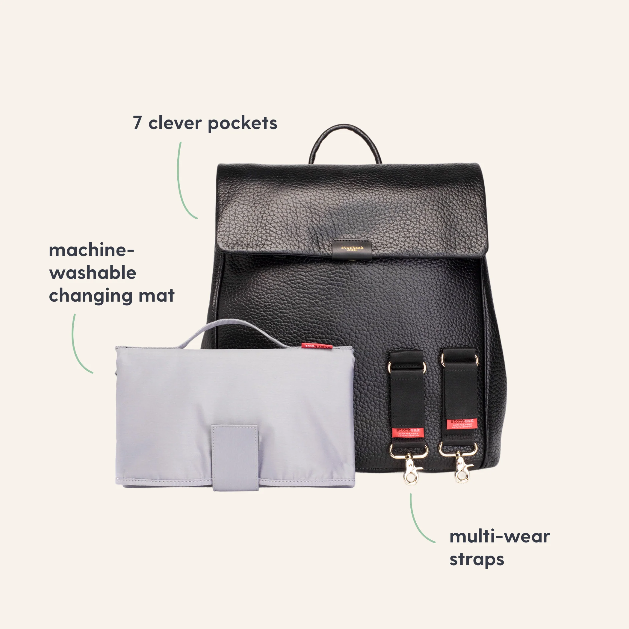 Storksak St James Changing Bag Leather - Black - Image 3